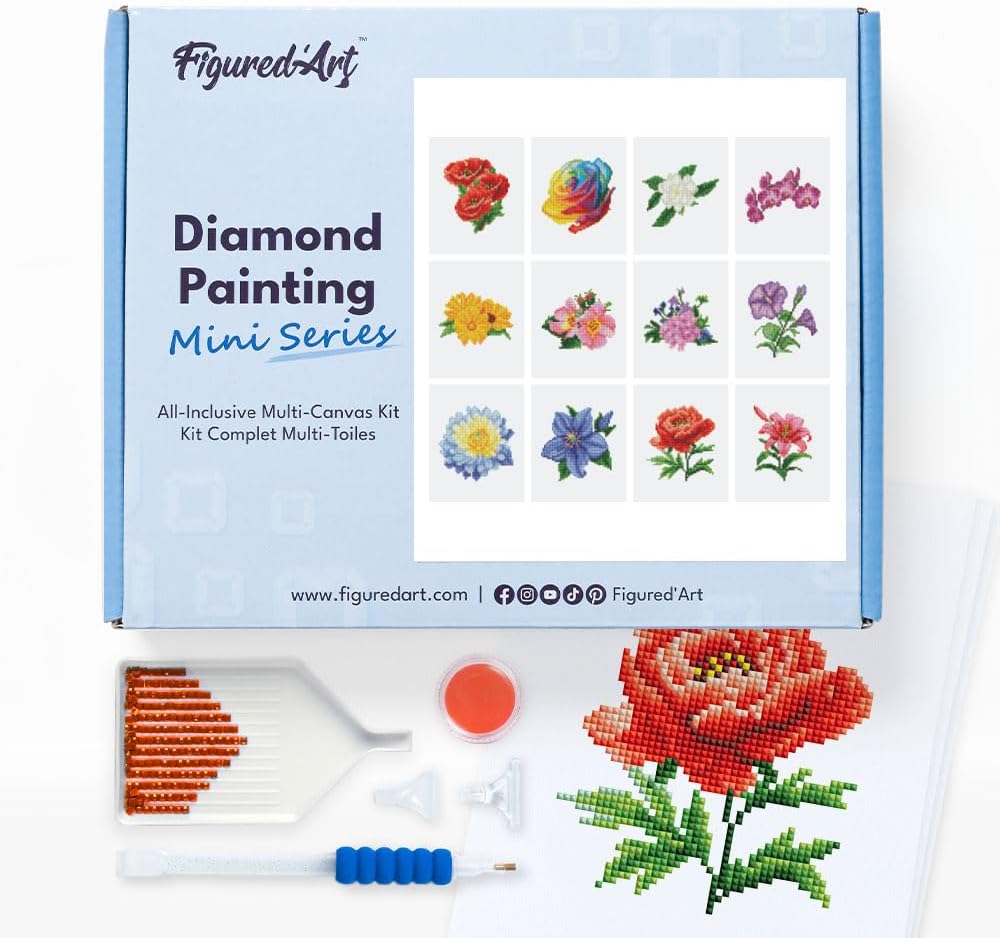 Mini Serie Diamond Painting Set mit 12 Stück, Blumen 2 PROBLEMYOUMUSTCHECK