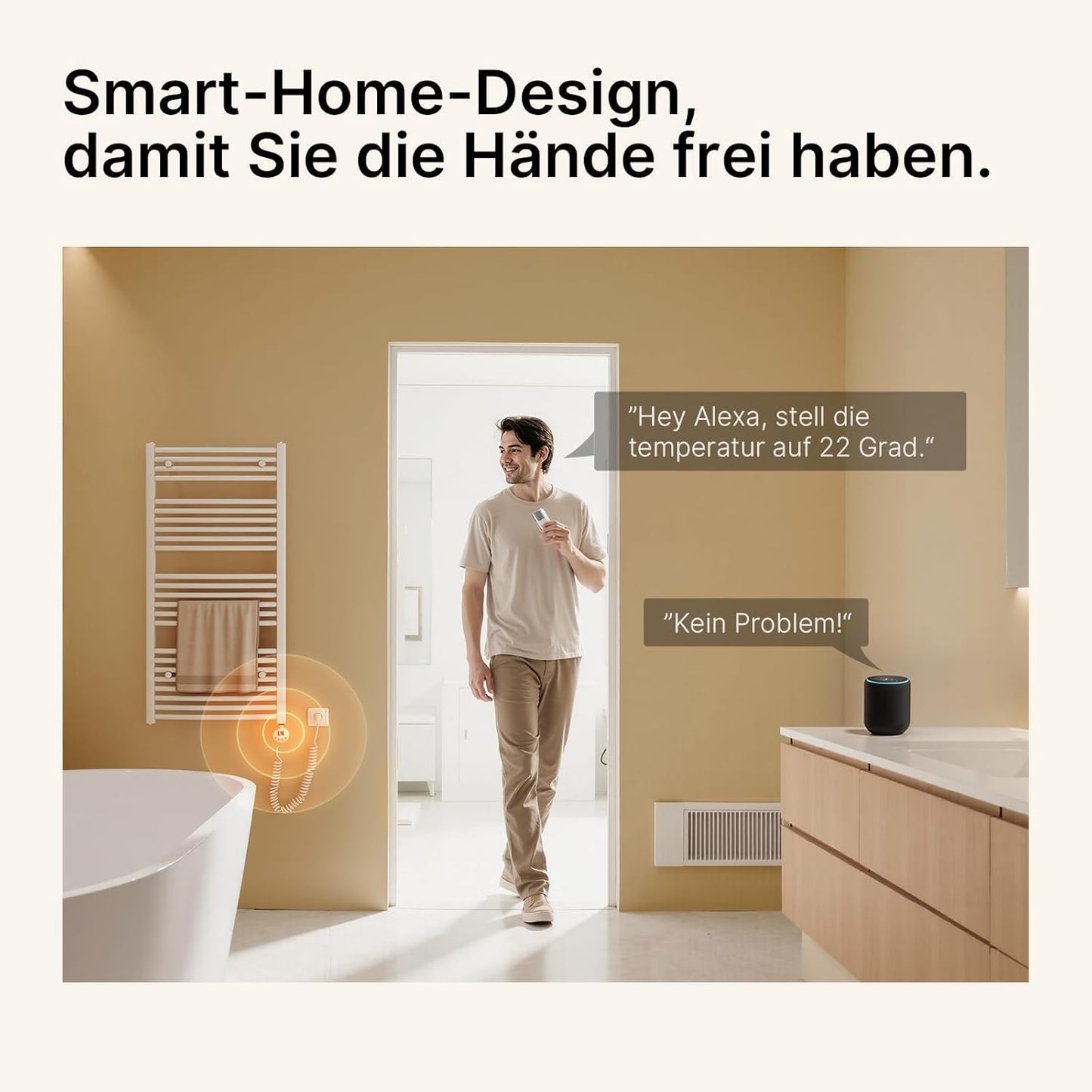 Heizstab mit Thermostat für Badheizkörper, 900 W Weiss - Wifi Model