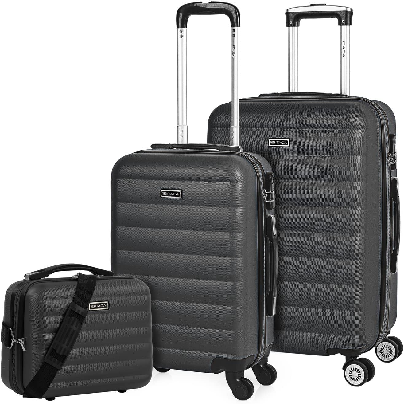 Koffer-Set mit Rollen (3-teilig) Hartschale für Reisen, Antrazit S + M + XS