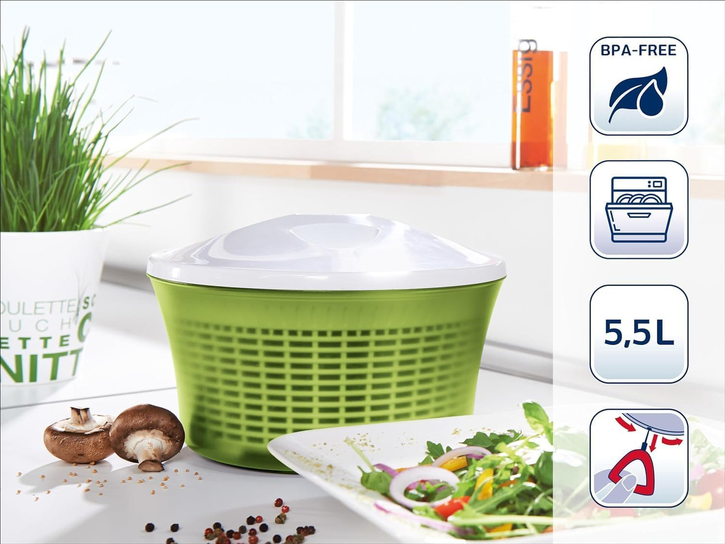 Salatschleuder mit Drehmechanismus, 5,5L Salatschleuder