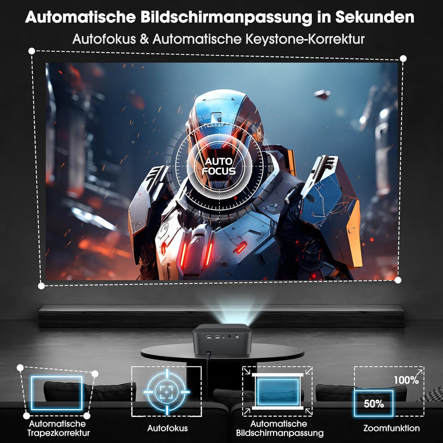 4K Heimkino Beamer YG381 mit Autofokus & Dolby Audio, 1200 ANSI