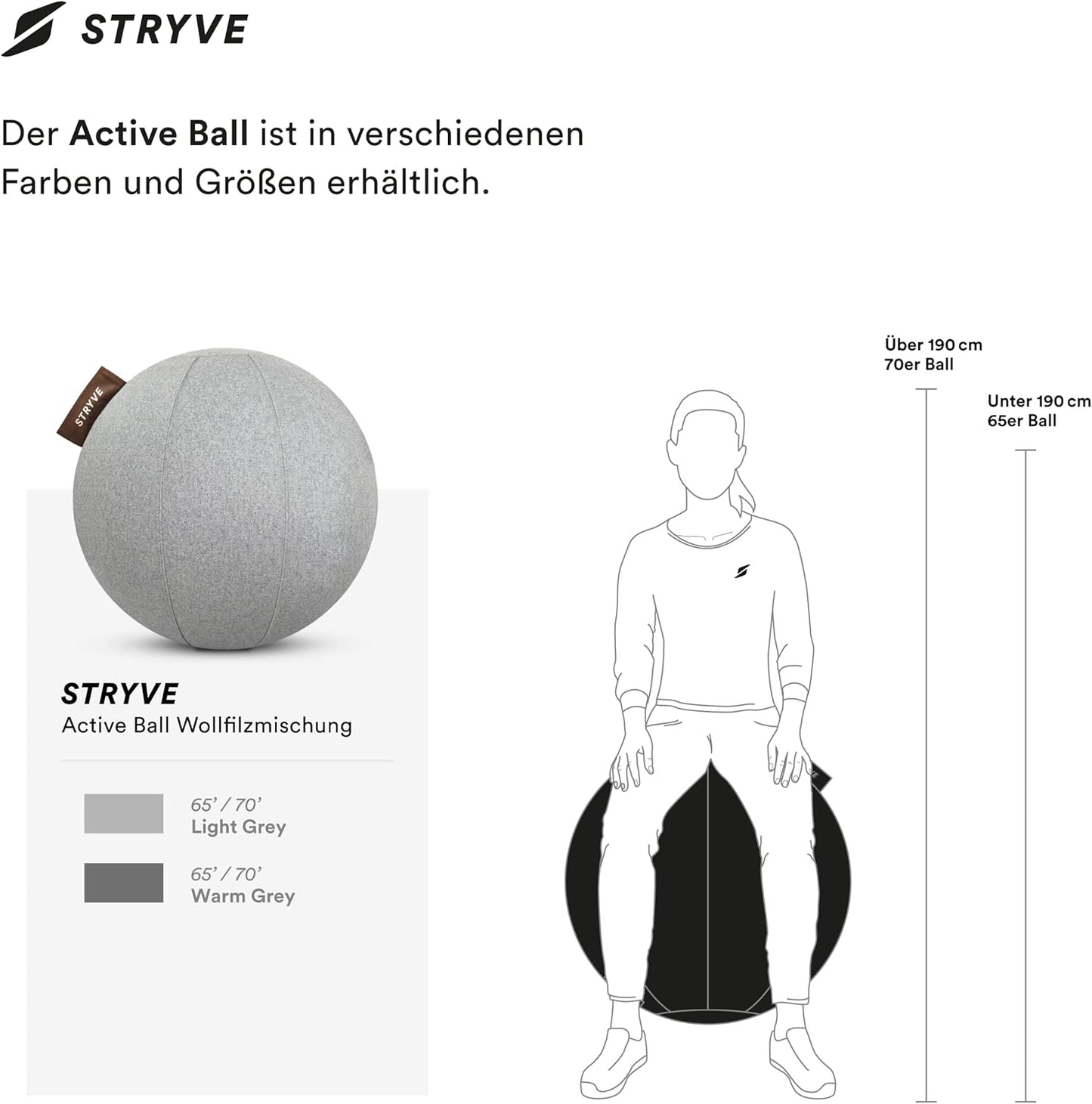 Active Sitzball mit Wollfilzbezug inkl. Luftpumpe, 70 cm Light Grey