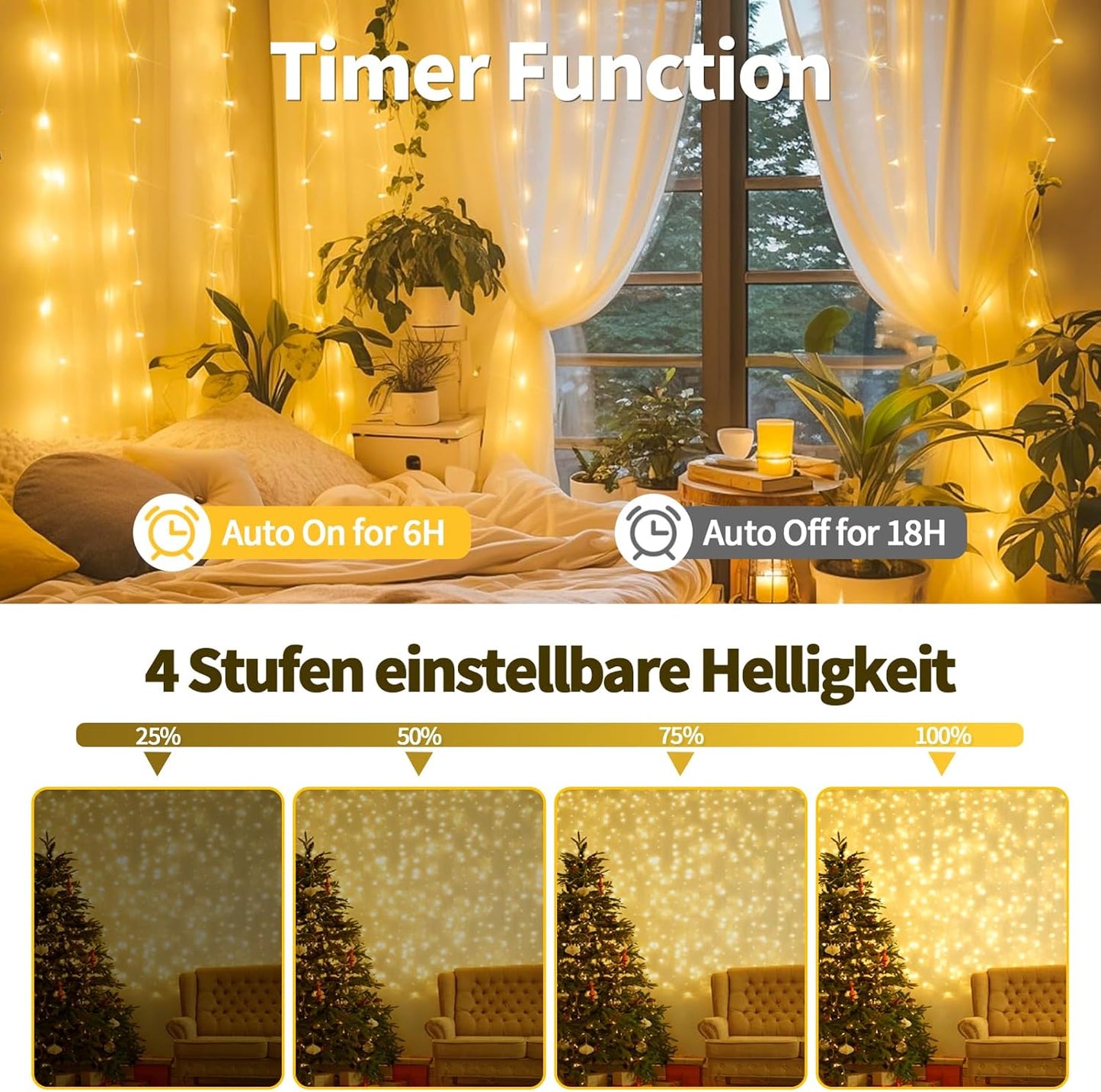 LED Lichtervorhang 2x2m mit Fernbedienung, 2*2 Lichtervorhang