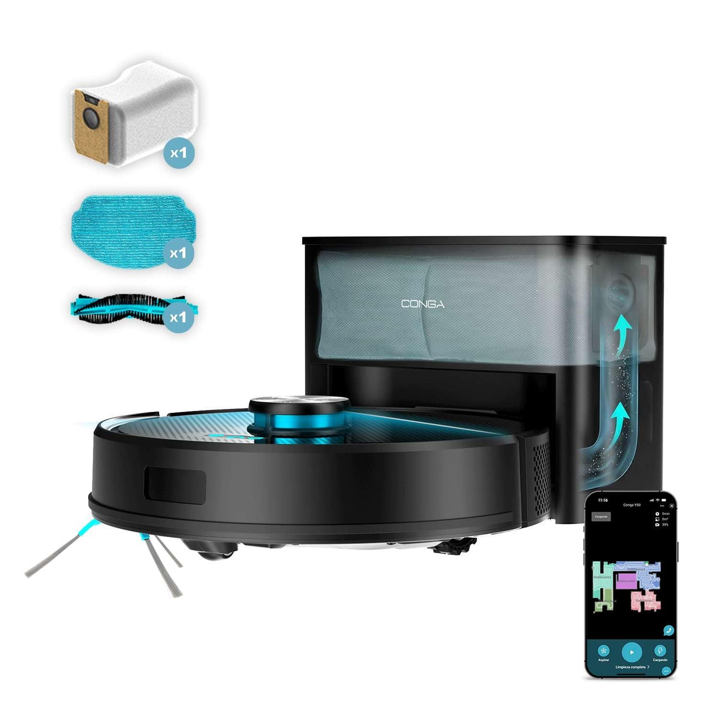 Conga Y50  Staub- und Wischroboter mit Absaugstation, Conga Y50 + Absaugstation
