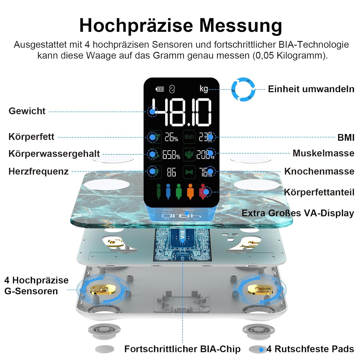 Körperanalysewaage, 280 Marmorgrün