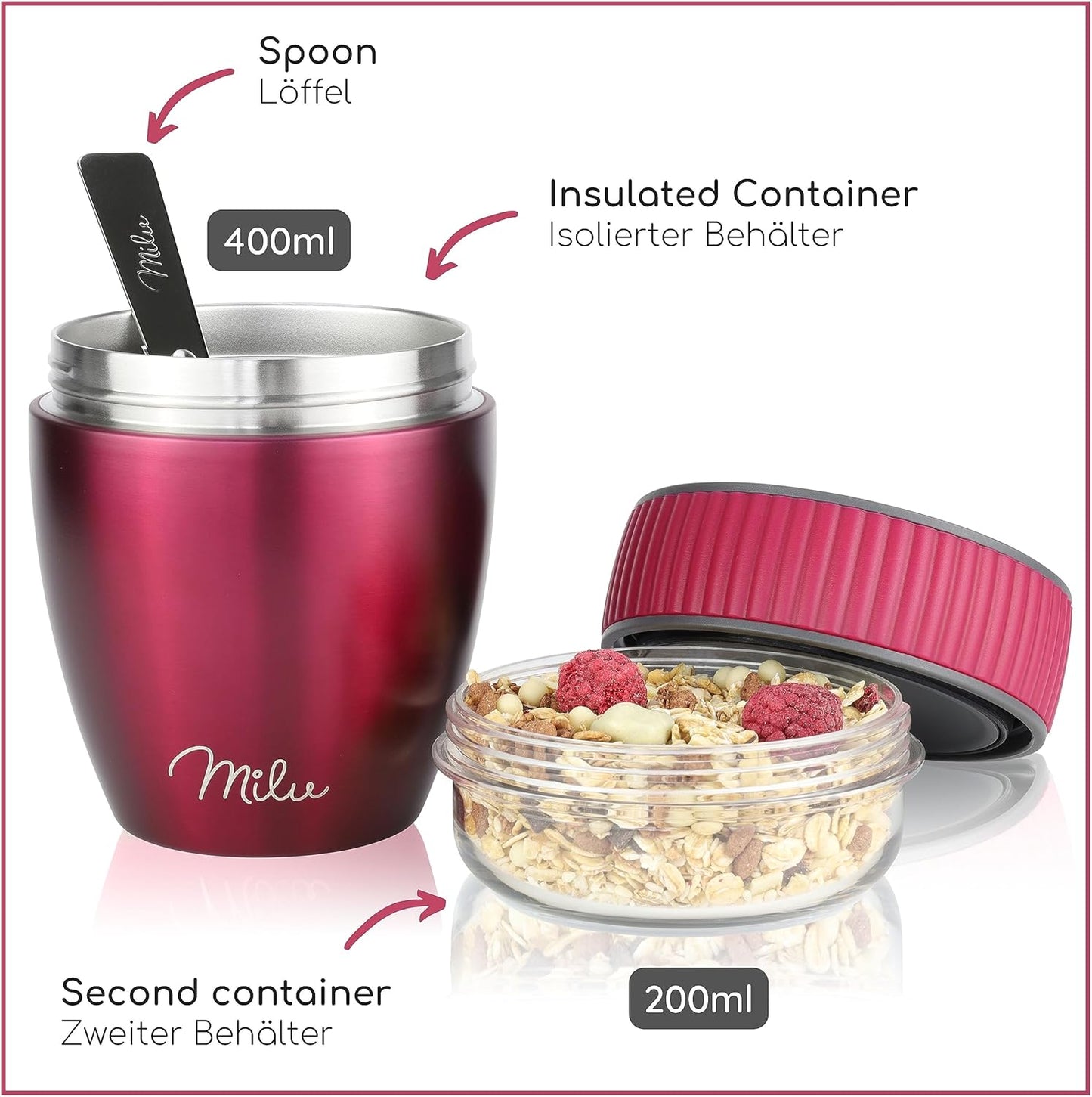 Isolierter Müslibecher MüsliMax, Berry / Edelstahl