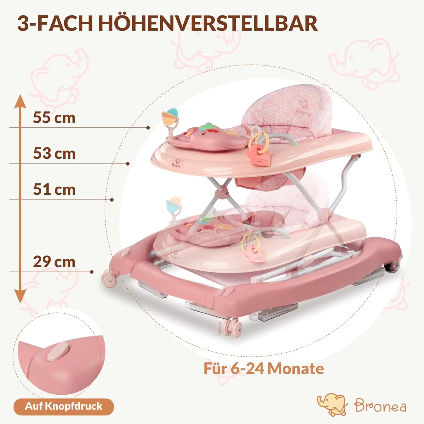 5-in-1 Babywalker Gehfrei mit Musik & Licht