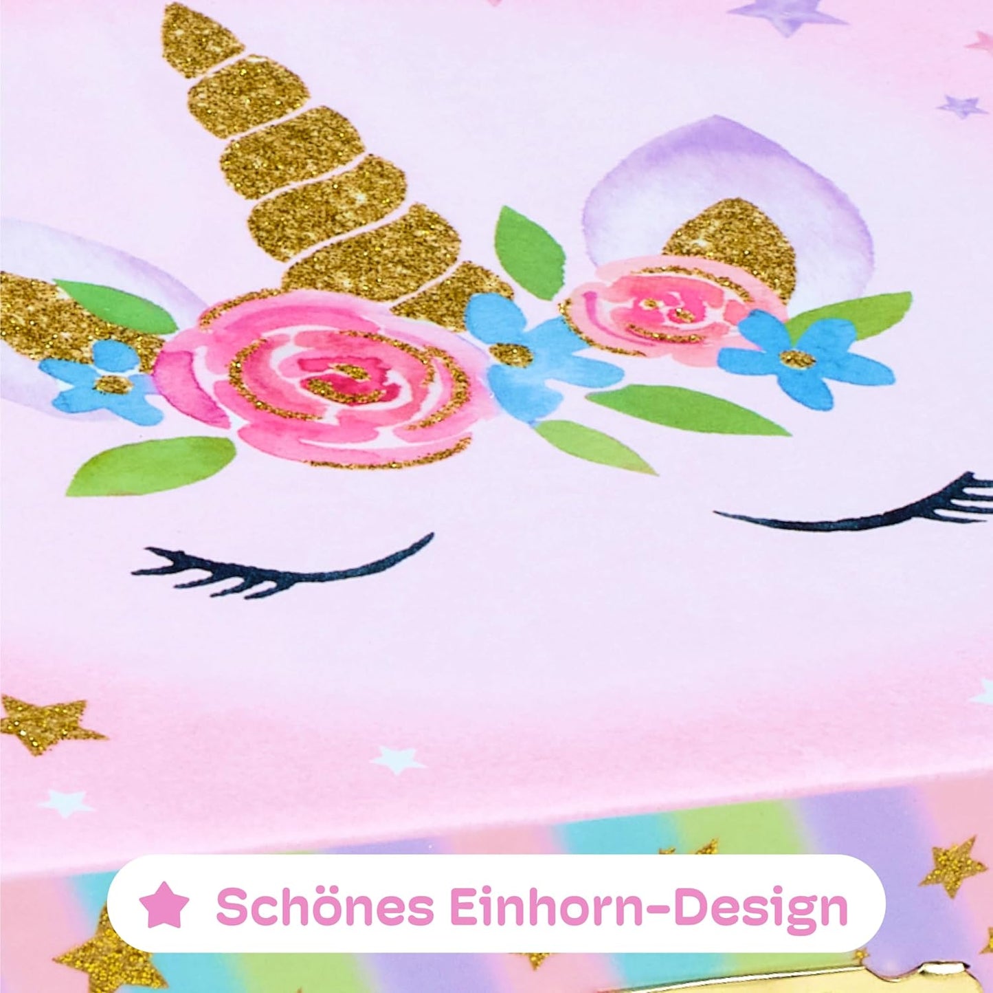 Musikalisches Schmuckkästchen mit Einhorn-Motiv, Glitzer Einhorn