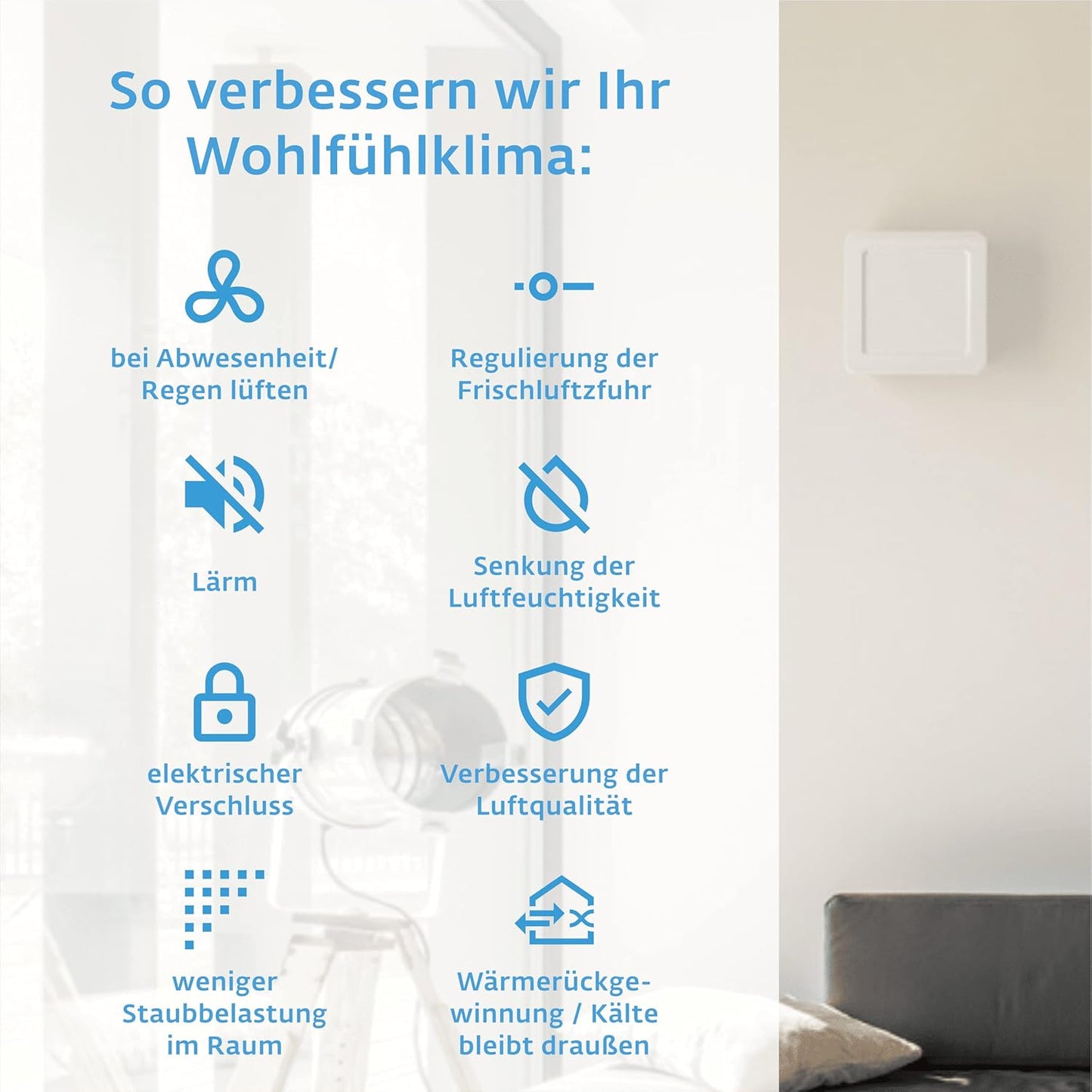 Lüftungssystem mit Wärmerückgewinnung & App-Steuerung, Verschluss elektrisch + CO2 Regelung