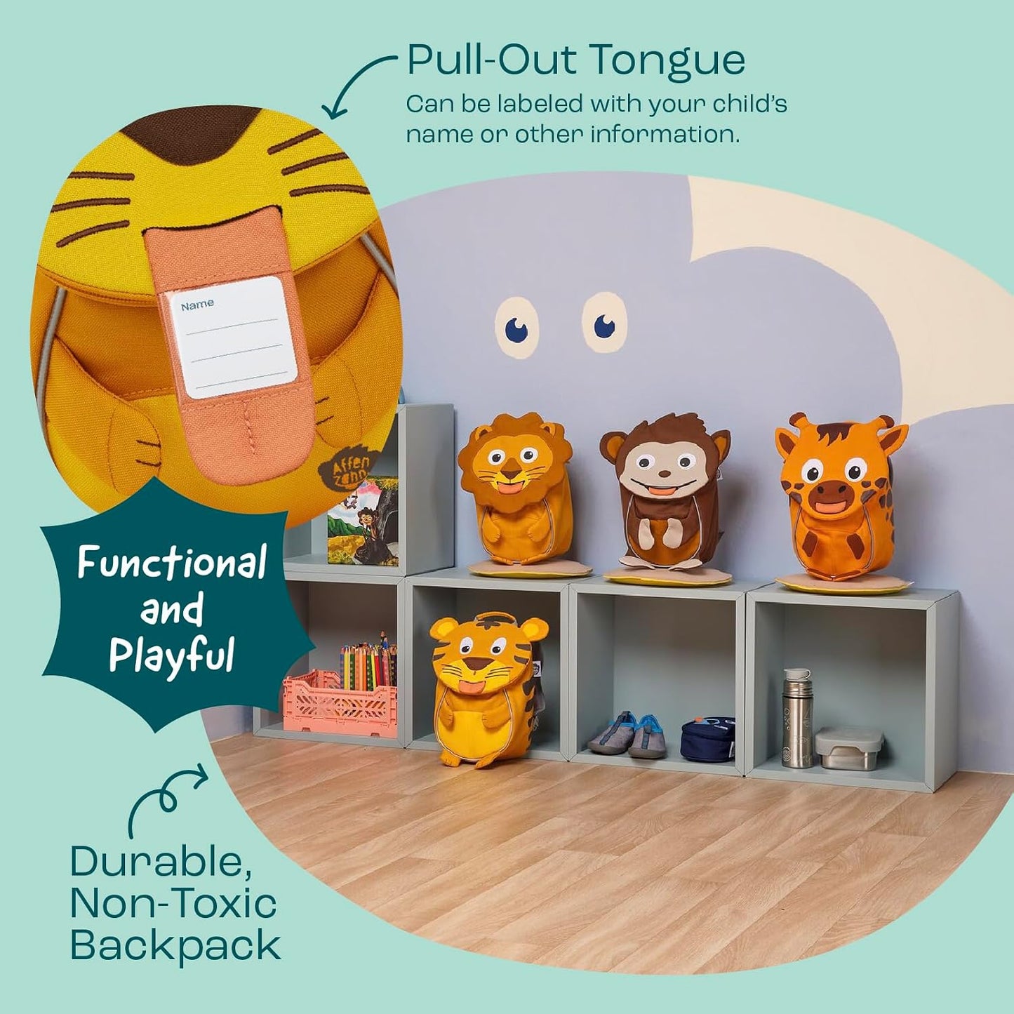 Kinderrucksack Kleiner Freund mit Ergonomie und Reflektoren, Einheitsgrösse Tiger - Gelb