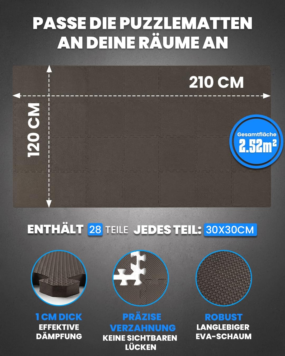 Puzzlematten-Set für Fitnessräume, #11 Braun 30 x 30 x 1 cm