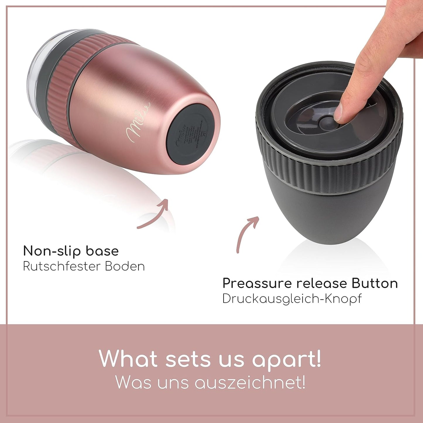 Müslibecher to go mit Löffel, Rose Gold Edelstahl