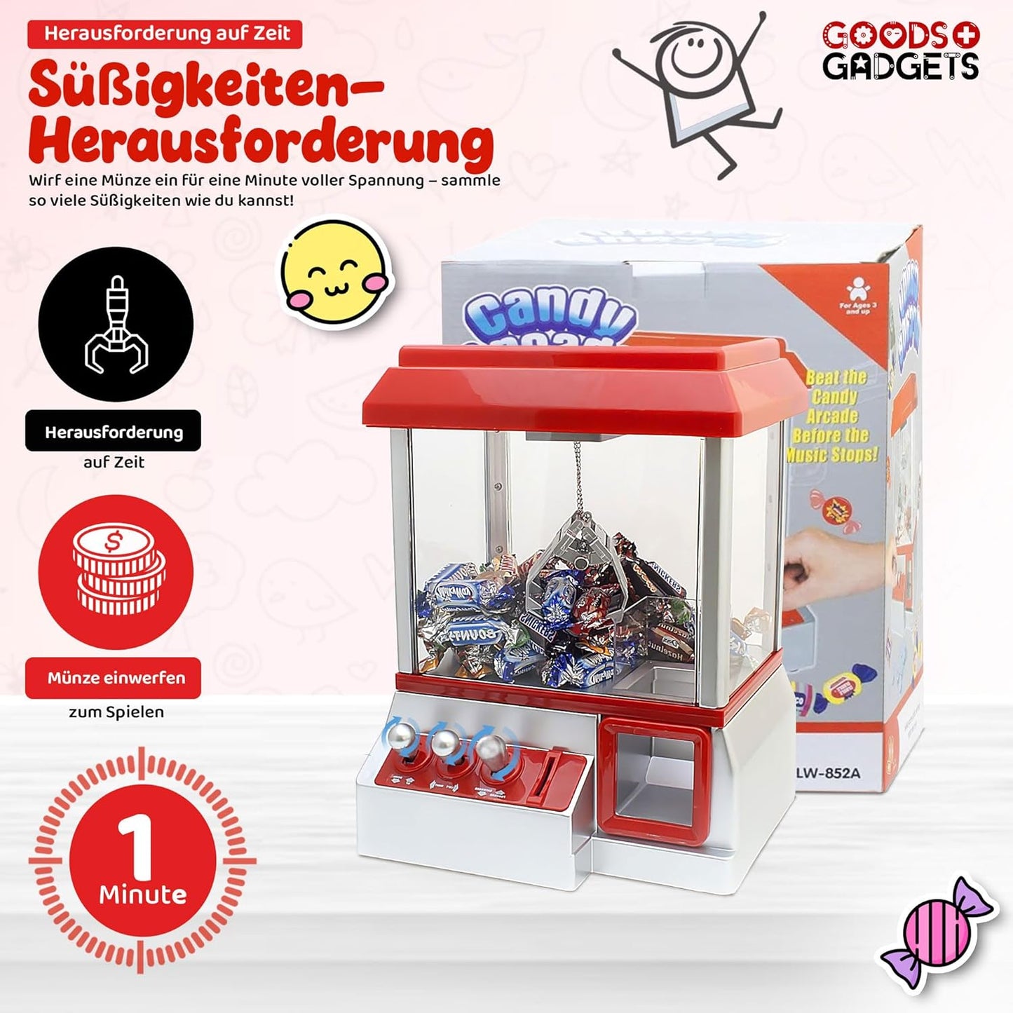Süssigkeiten-Greifautomat für Kinder, Rot
