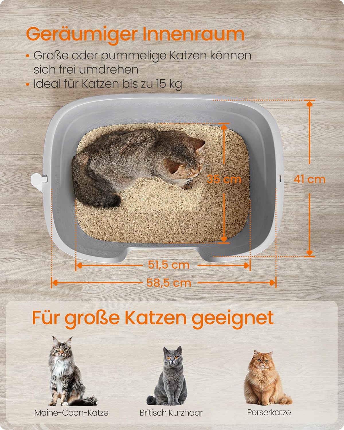 Extragrosse Katzentoilette mit Zubehör für Mehrkatzenhaushalte, taubengrau