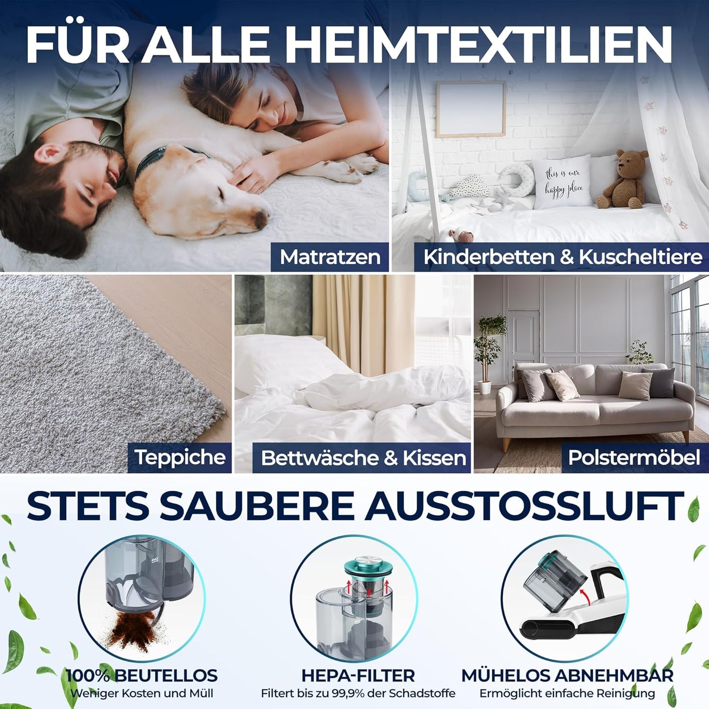 Milbensauger mit UV-Licht & HEPA-Filter, Weiss