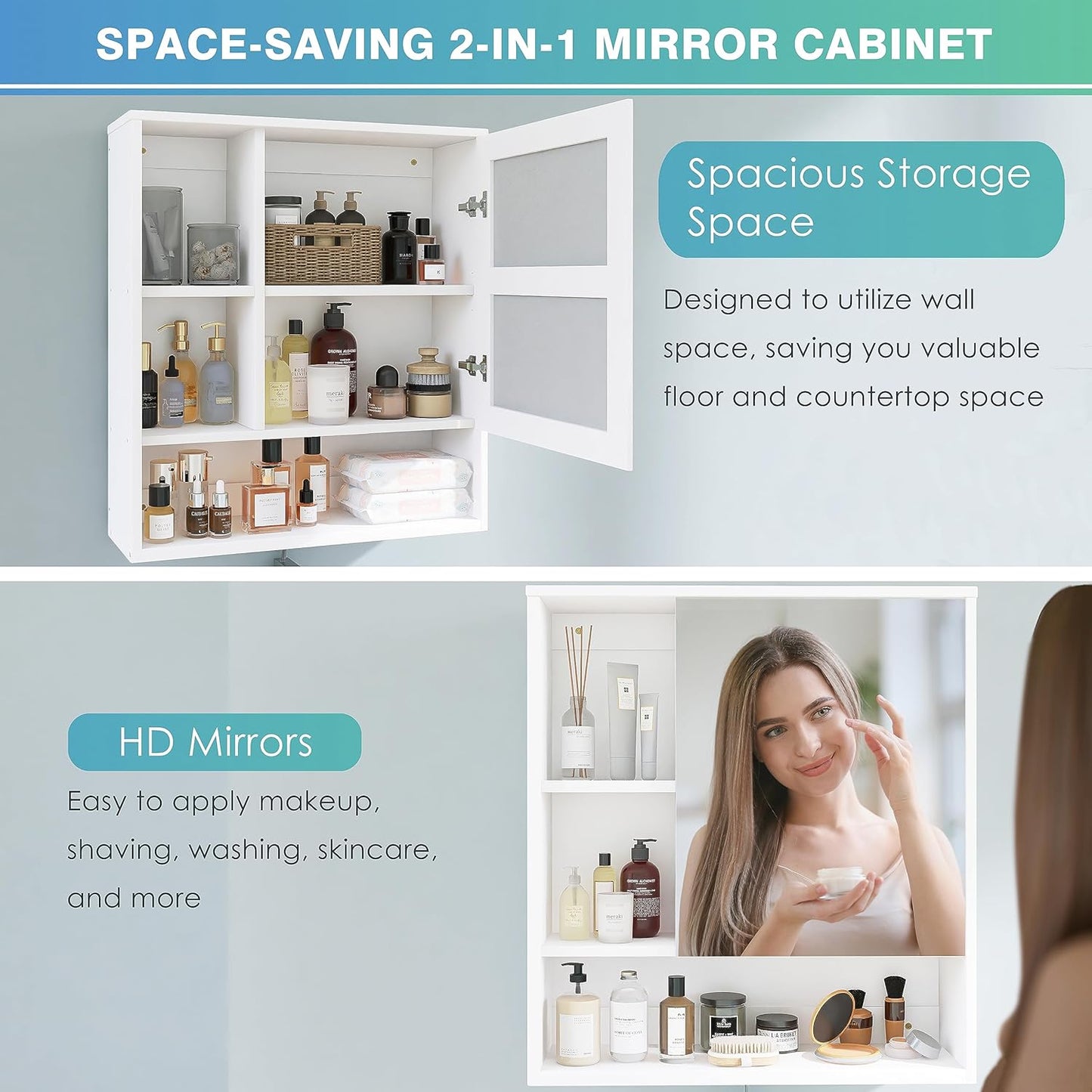 Badezimmerschrank mit Spiegel, Weiss