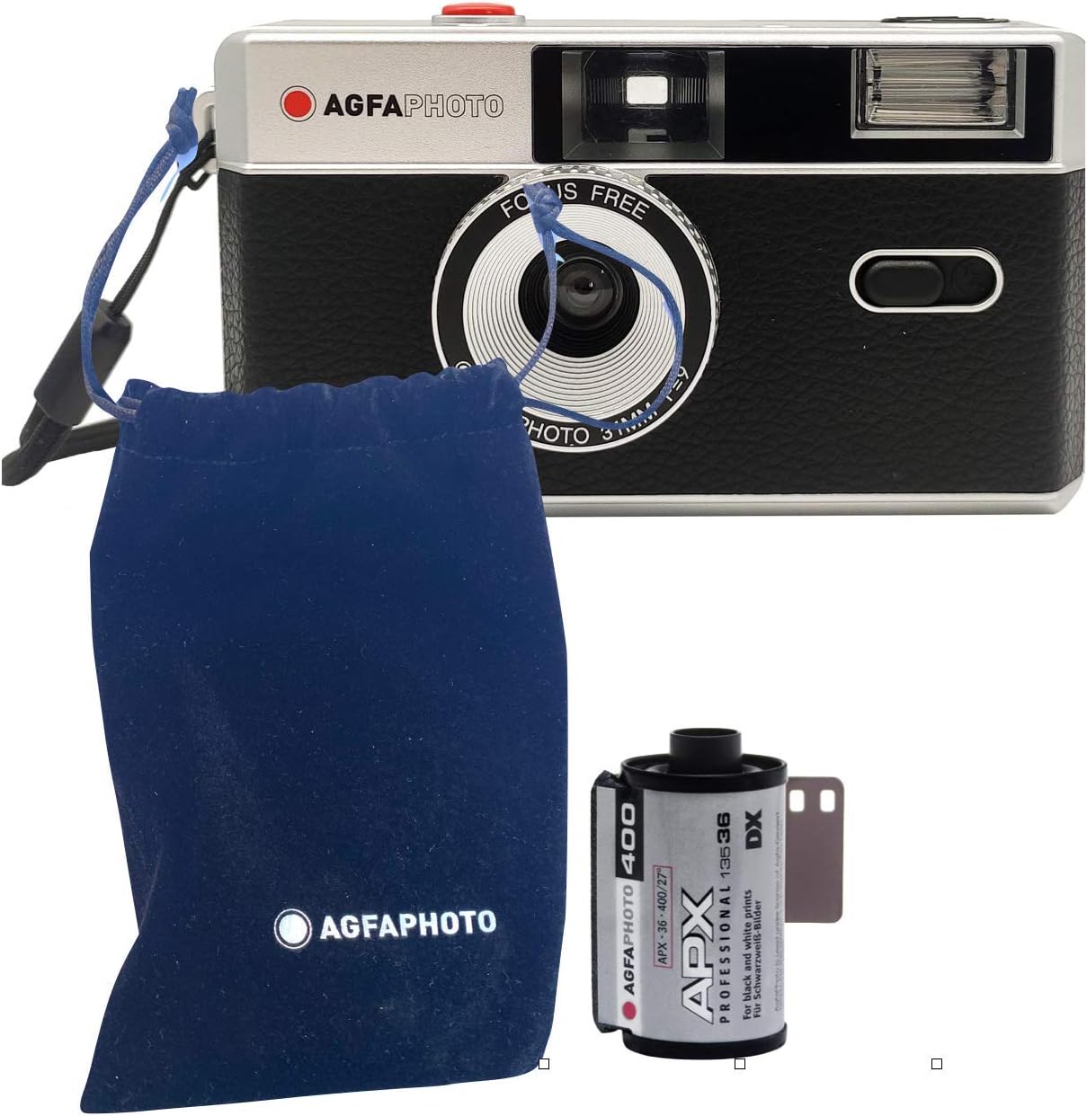 Analoge Kleinbildkamera-Set mit SW-Film, schwarz Set Schwarz / Weiss Film + Batterie Single