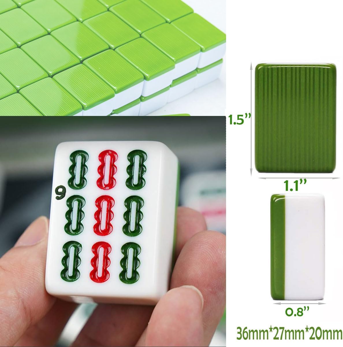 Mahjong-Spielset mit arabischen Ziffern, grün