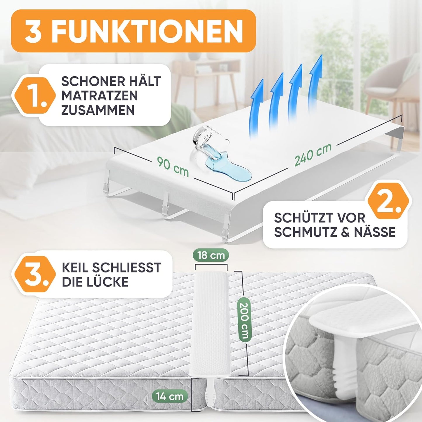 Matratzenbrücken-Set mit wasserdichtem Keil und Spanngurten, Liebesbrücke mit T-Stück
