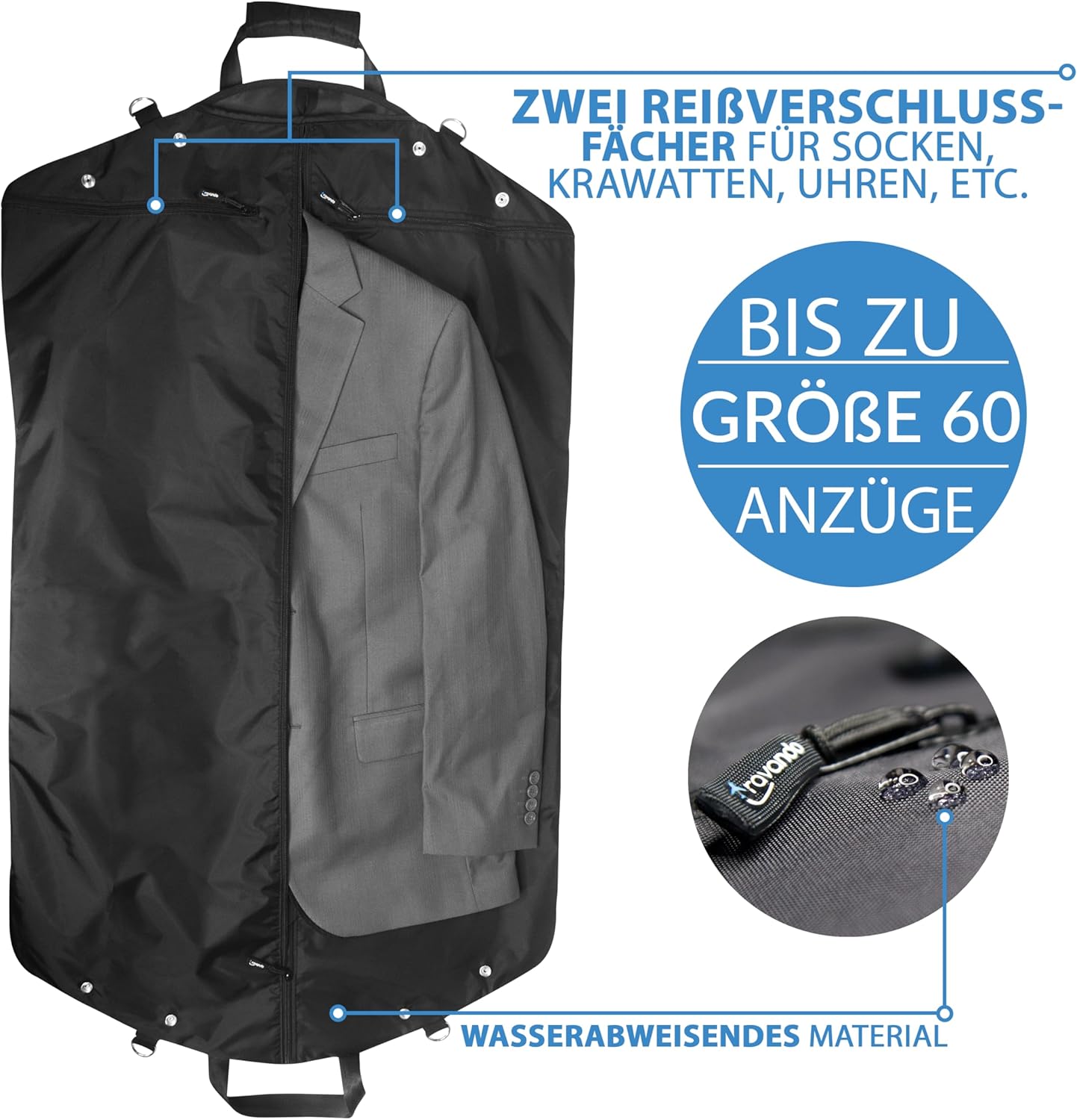 Anzugtasche mit 15" Laptopfach und Schultergurt