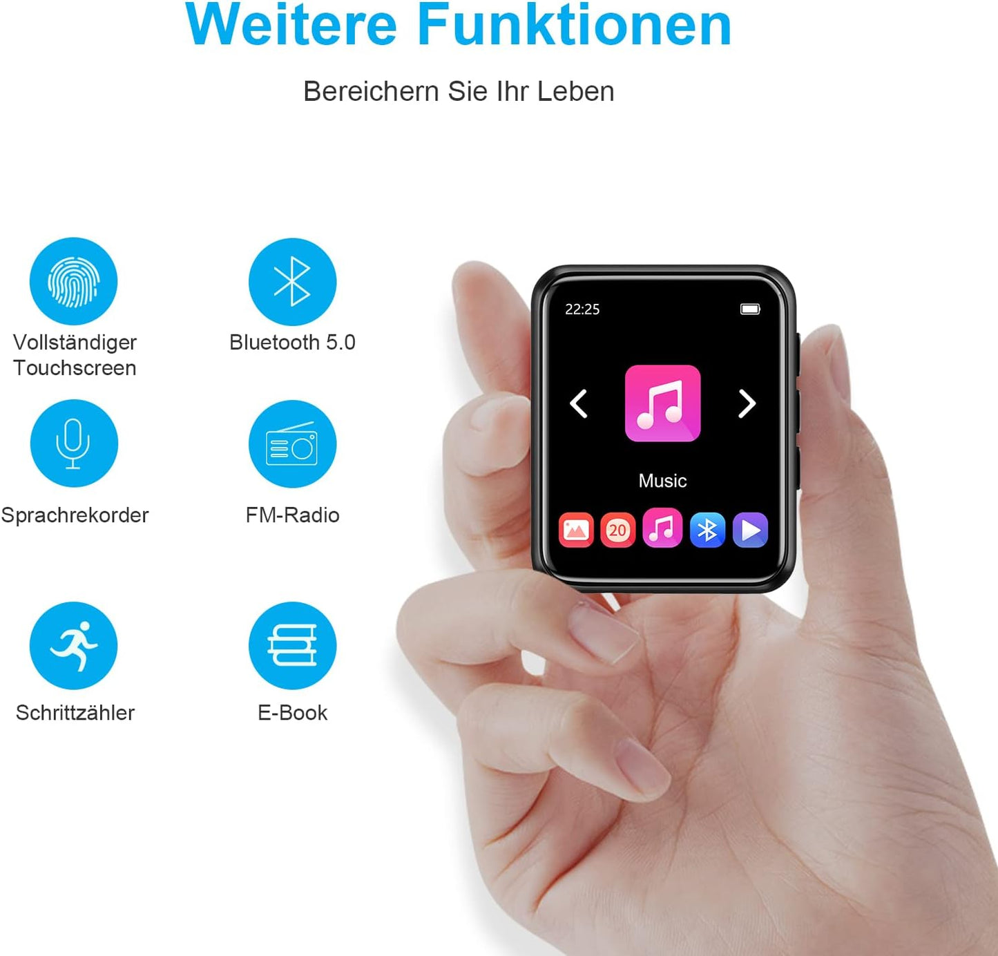 Voller Touchscreen Bluetooth 5.0 MP3, Black/64GB