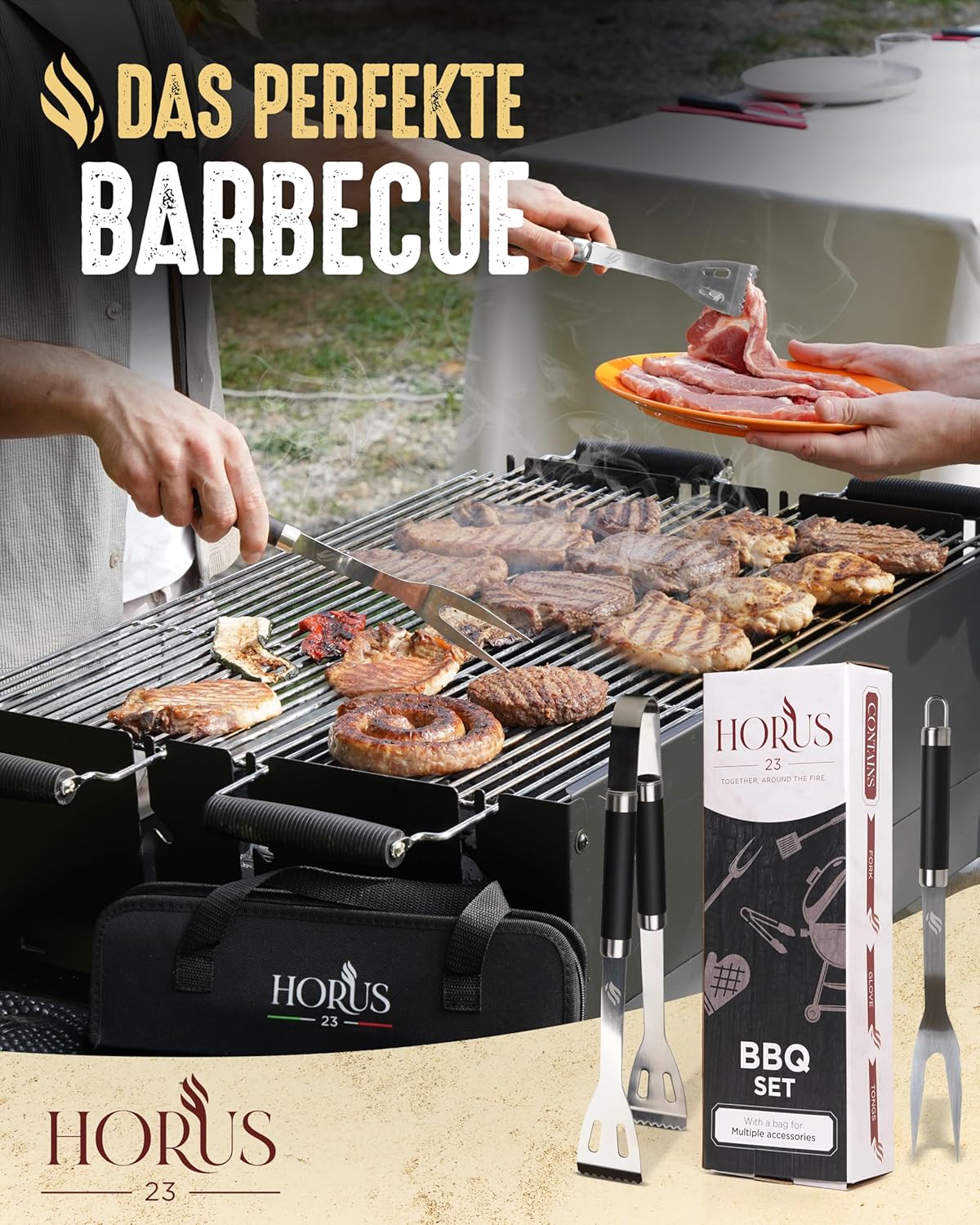 4-teiliges Grill Zubehör Set mit Tasche