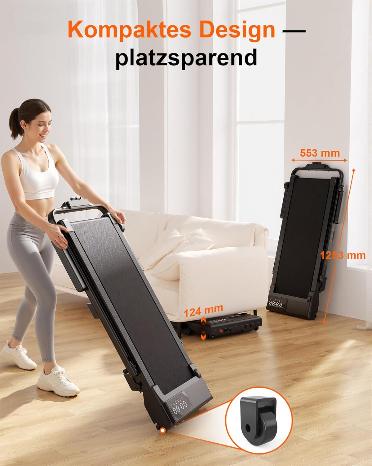 Raceable Walking Pad mit App & Fernbedienung, 95cm Mit Steigung 6% & 12km/h Schwarz