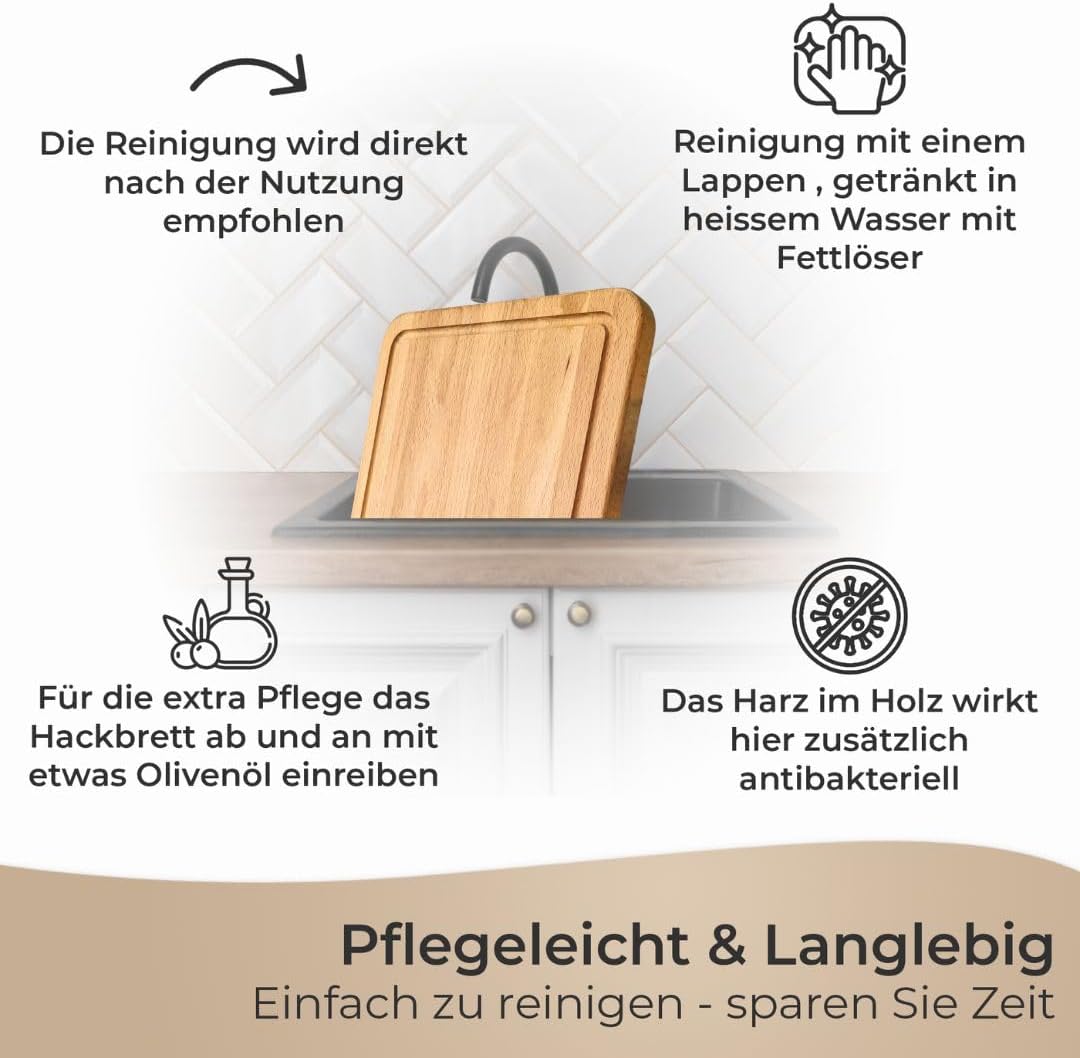 3er-Set Schneidebrett mit Ständer, Schneidebretter Set Buchenholz