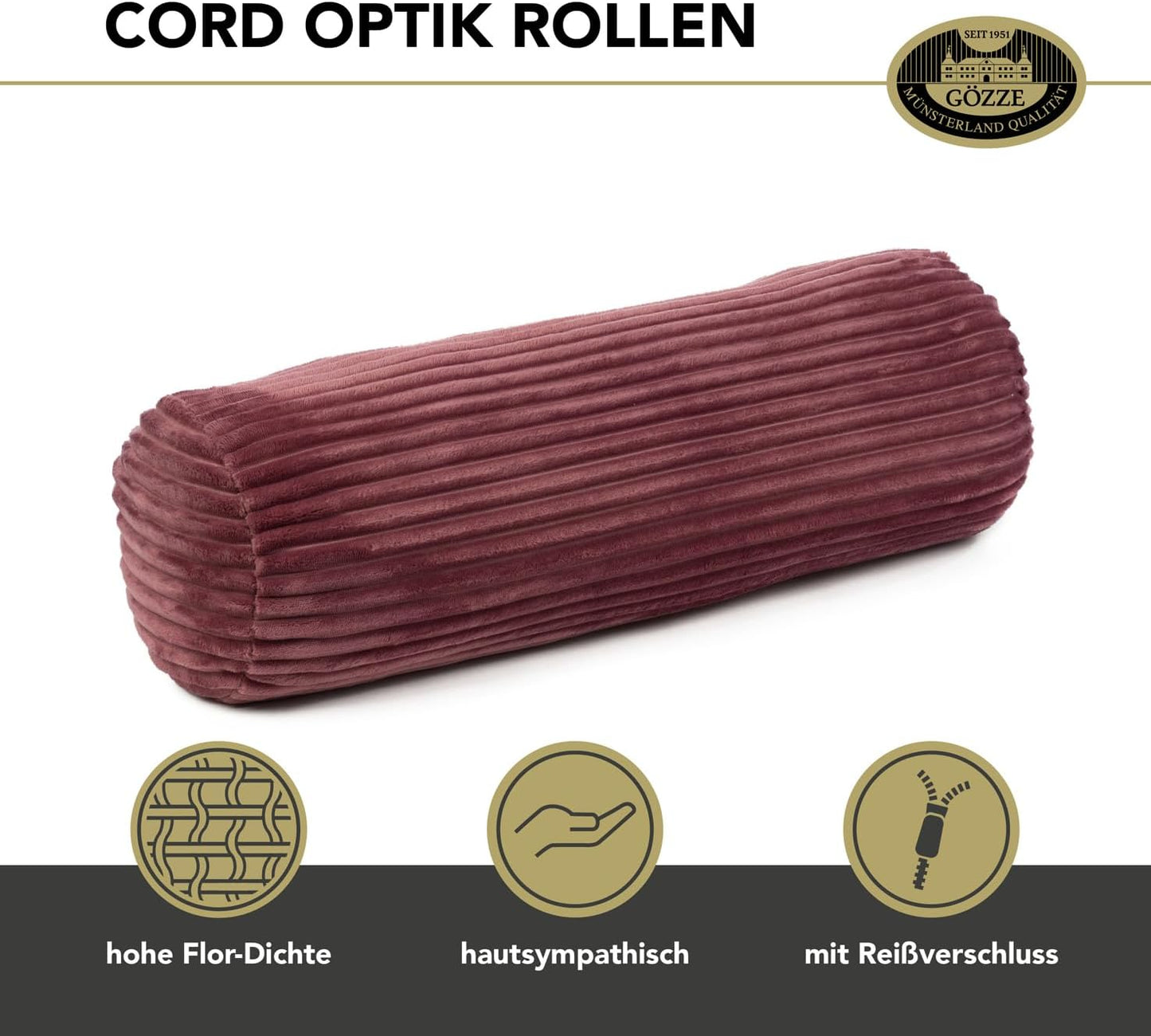 Kissenrolle in Cord Optik, Beere