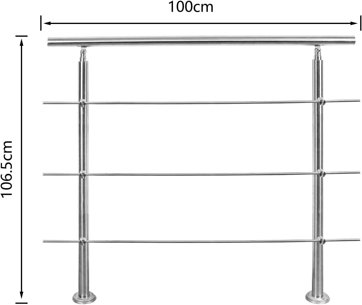 Handlauf mit 3 Querstreben (100cm), 100cm 3 Querstreben