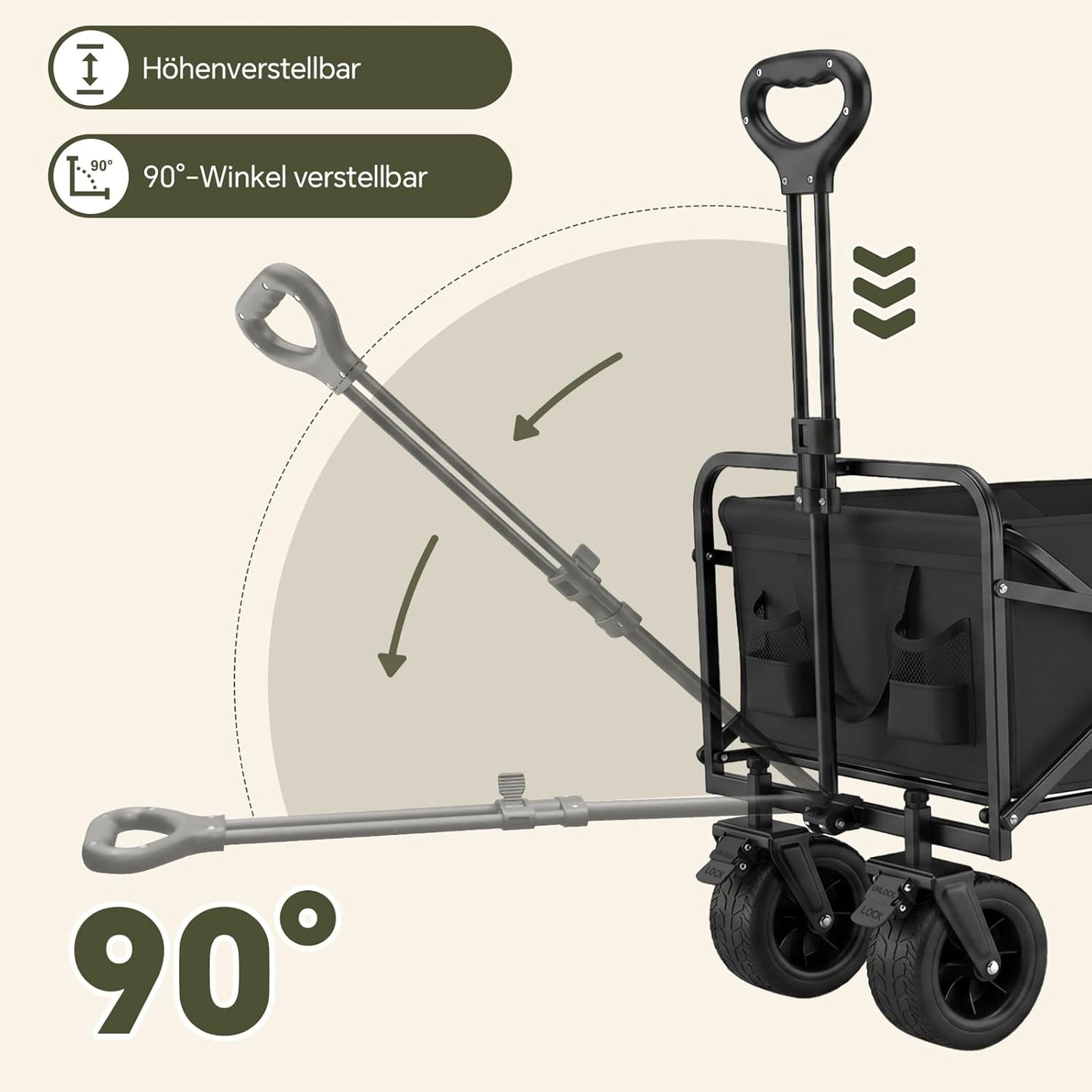 Faltbarer Bollerwagen mit 360° All-Terrain-Rädern