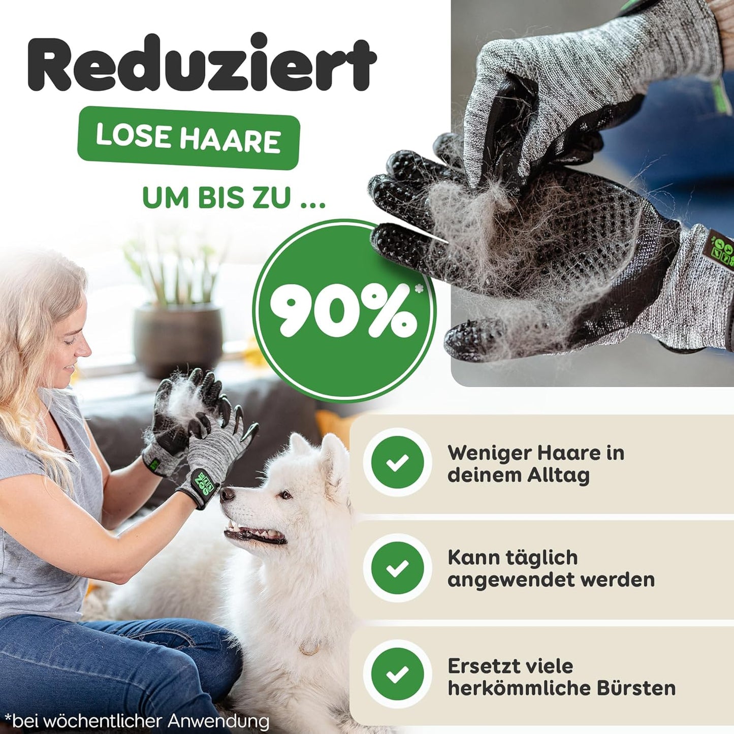 Fellpflegehandschuhe mit Noppen, L