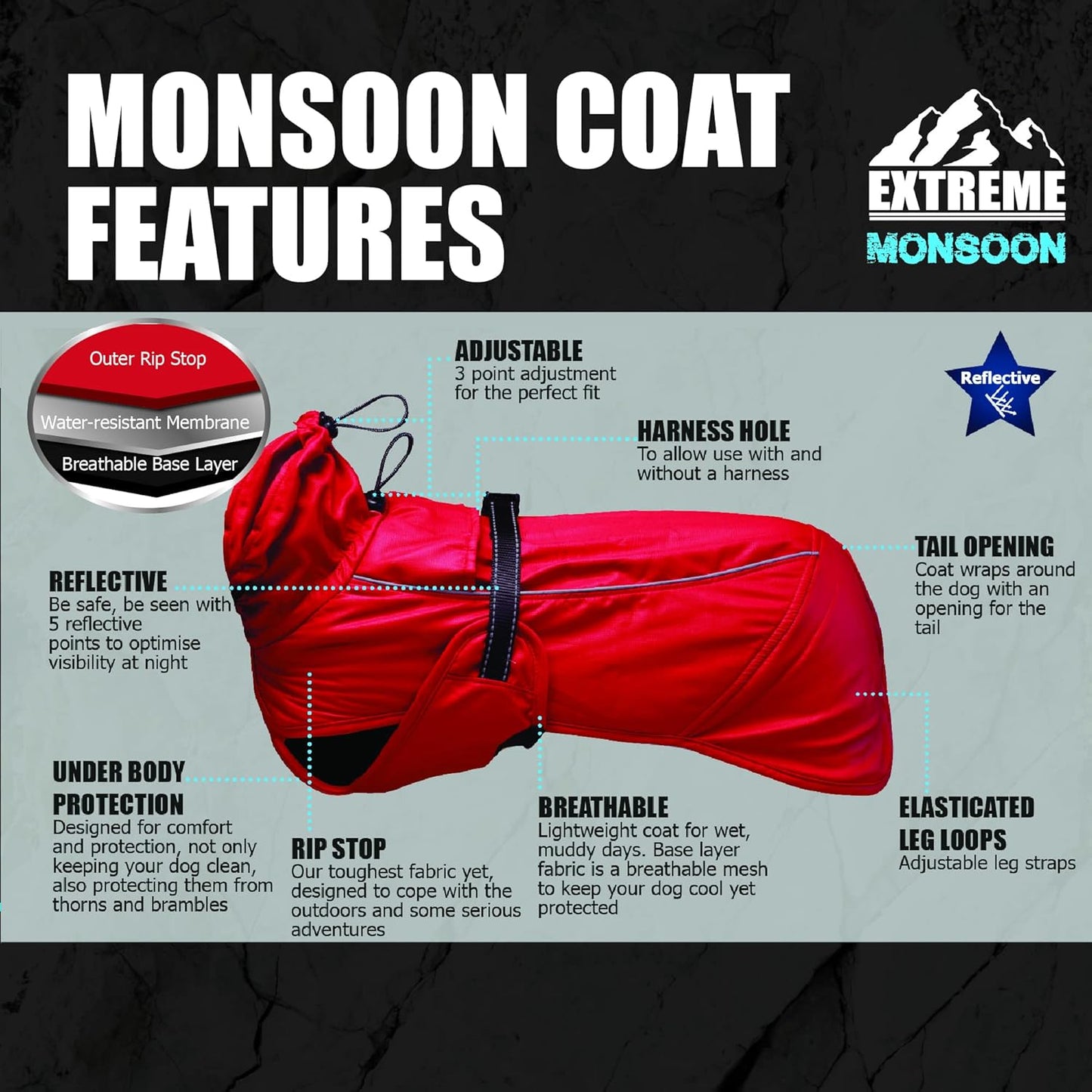Hundemantel Extreme Monsoon, Schwarz X-Small