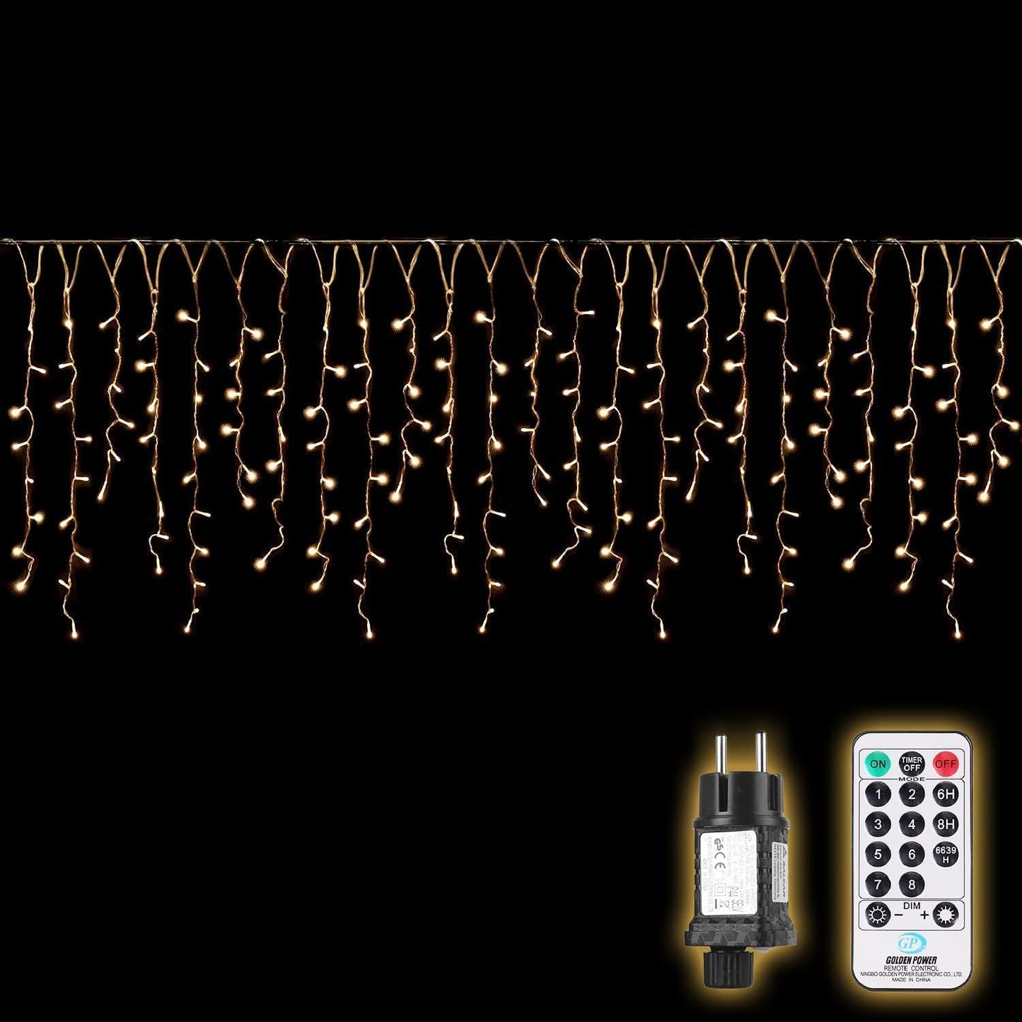 Lichtervorhang, Warmweiss|10m mit Fernbedienung