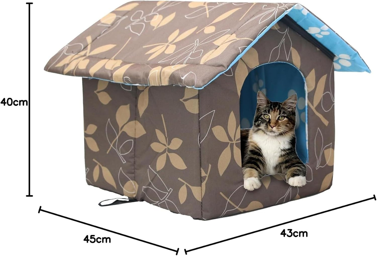 Winterfestes Falt-Katzenhaus für draussen, wasserdicht, L:45x43x40cm Braun