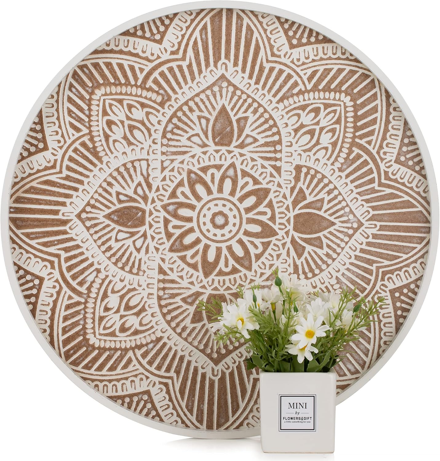 Rundes Holztablett Shabby Chic, 45 cm Weiß