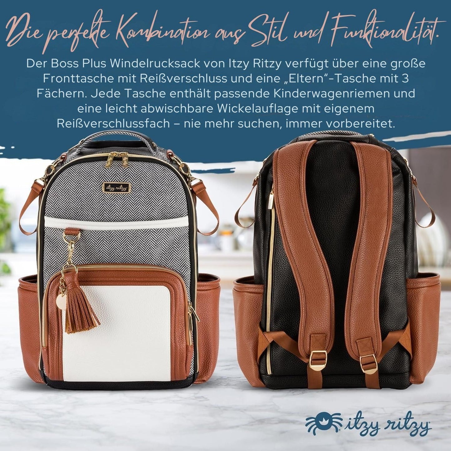 Wickelrucksack mit Laptopfach, Kaffee & Sahne