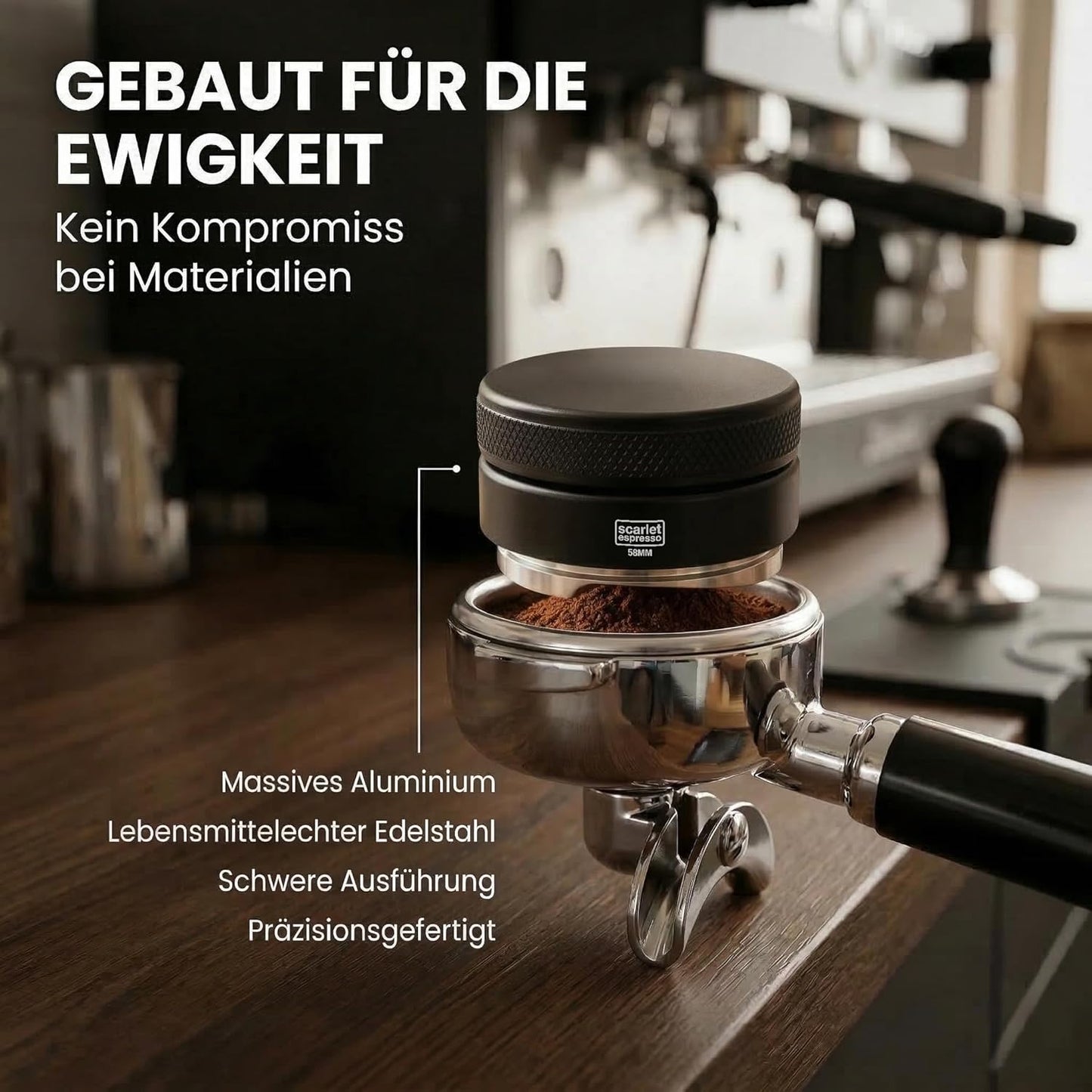 Kaffee Distributor Grande TRE, 58.5 mm, Set (58,5 mm + Tamperablage) Schwarz