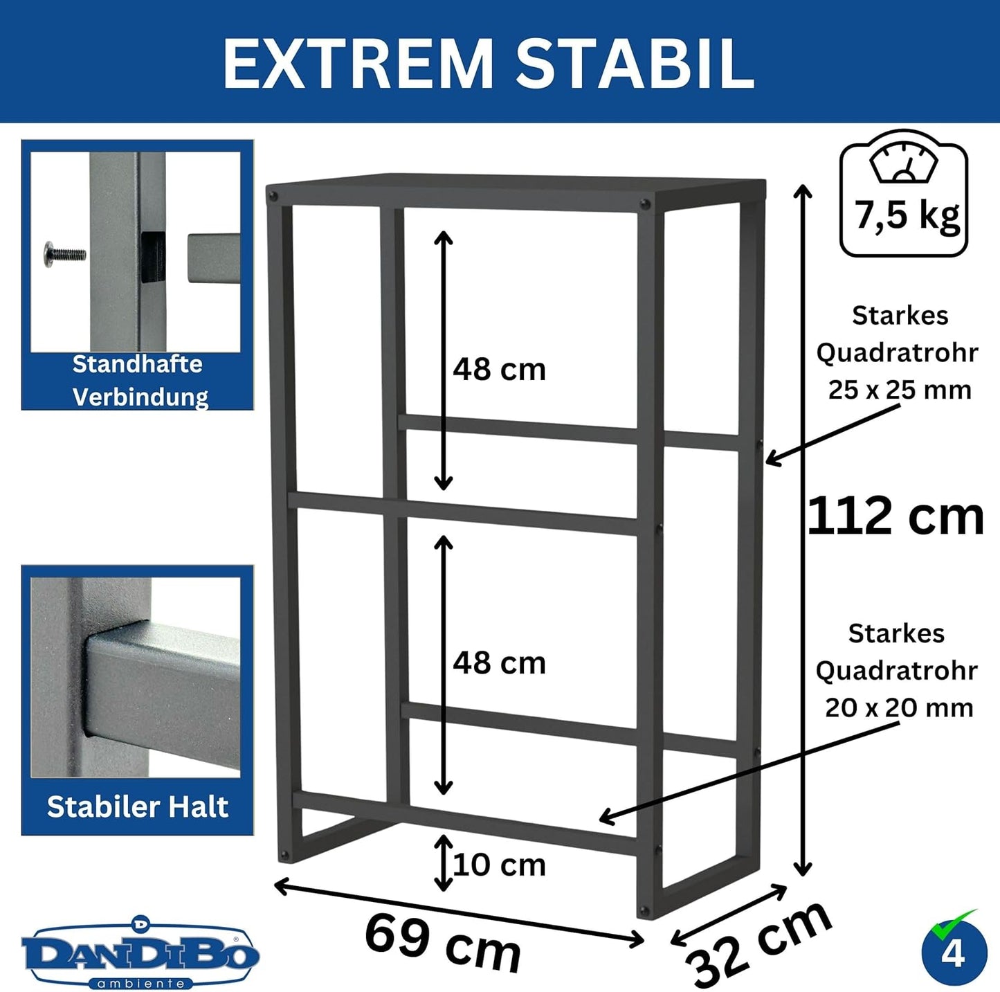 Getränkekistenregal mit Ablage für 4 Kisten, 4 Kisten Breite 69 cm