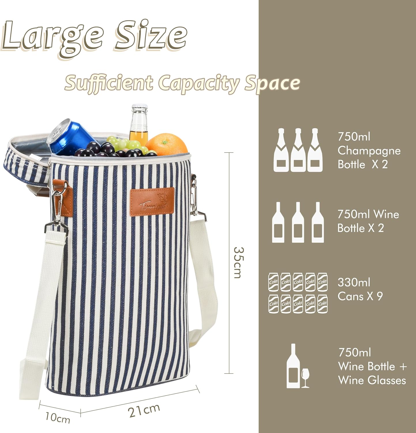 Flaschentasche für 2 Flaschen mit Korkenzieher, Kühltasche 2 Flaschen - Streifen