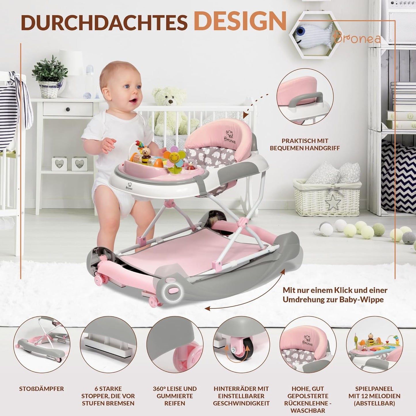 4-in-1 Babywalker mit Schaukelfunktion und Musik, Rosa
