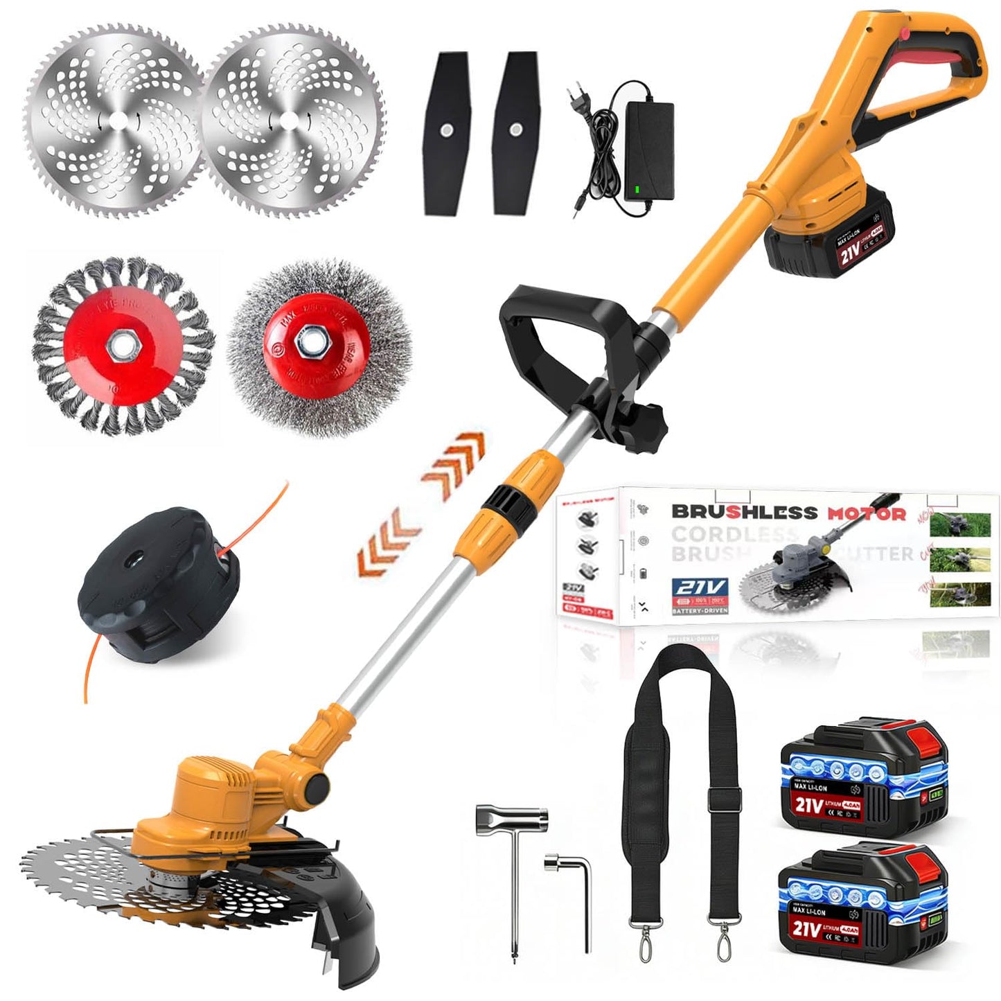 4-in-1 Akku-Rasentrimmer mit Teleskopstiel, Orange
