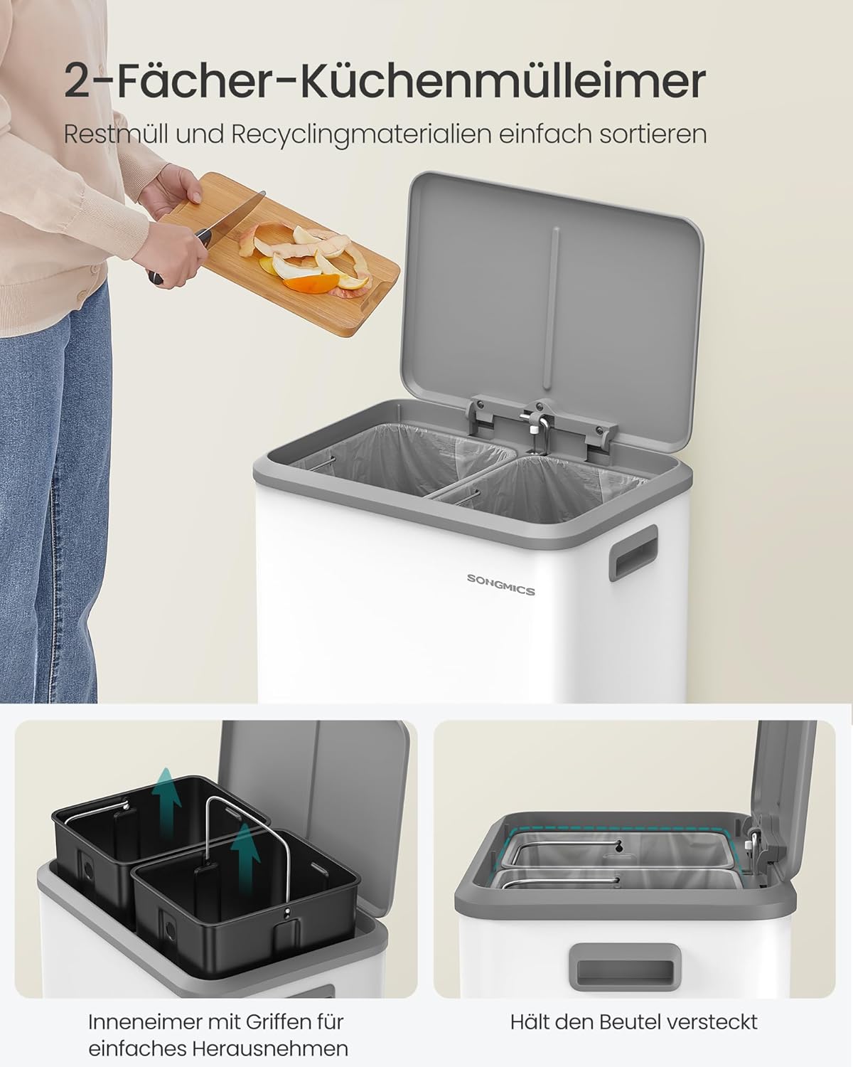 Mülltrennsystem LTB544W02, wolkenweiss 30 L