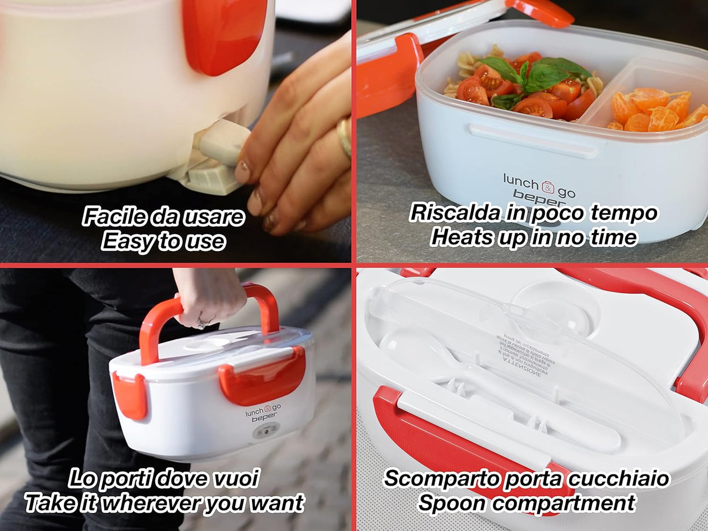 Elektrische Lunchbox mit herausnehmbaren Behältern, Rot