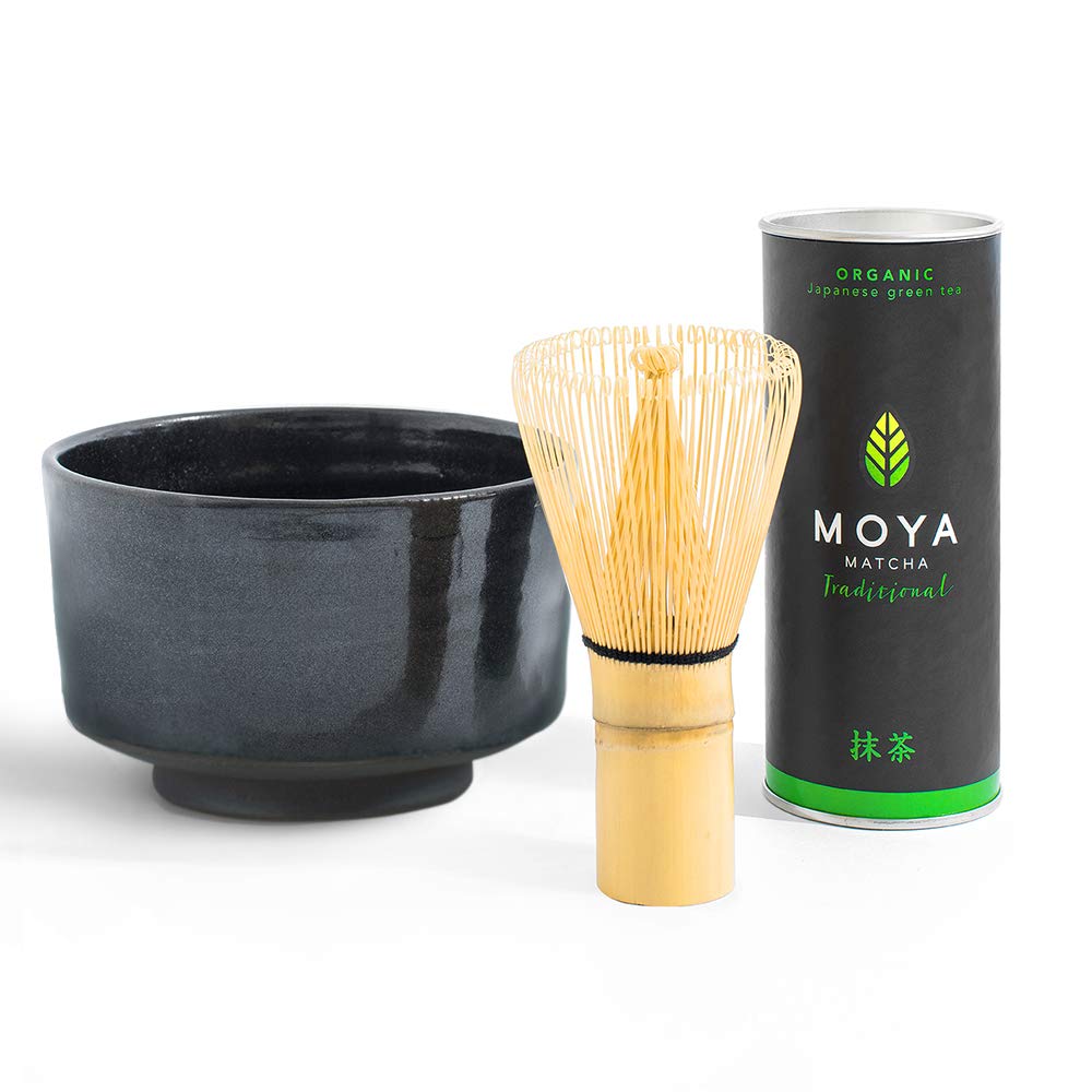 Matcha Tee Set (3-teilig), 3-teiliges Traditional Matcha Set schwarzer Schale