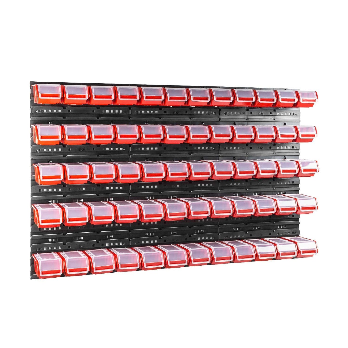 Lagersystem mit Regal und Stapelboxen, 60 Box Rot
