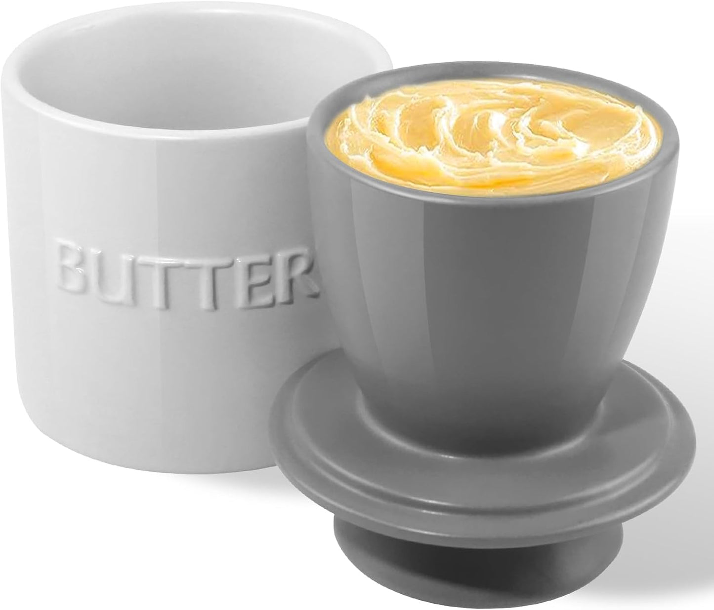 Französische Butterdose mit Deckel, Weiß