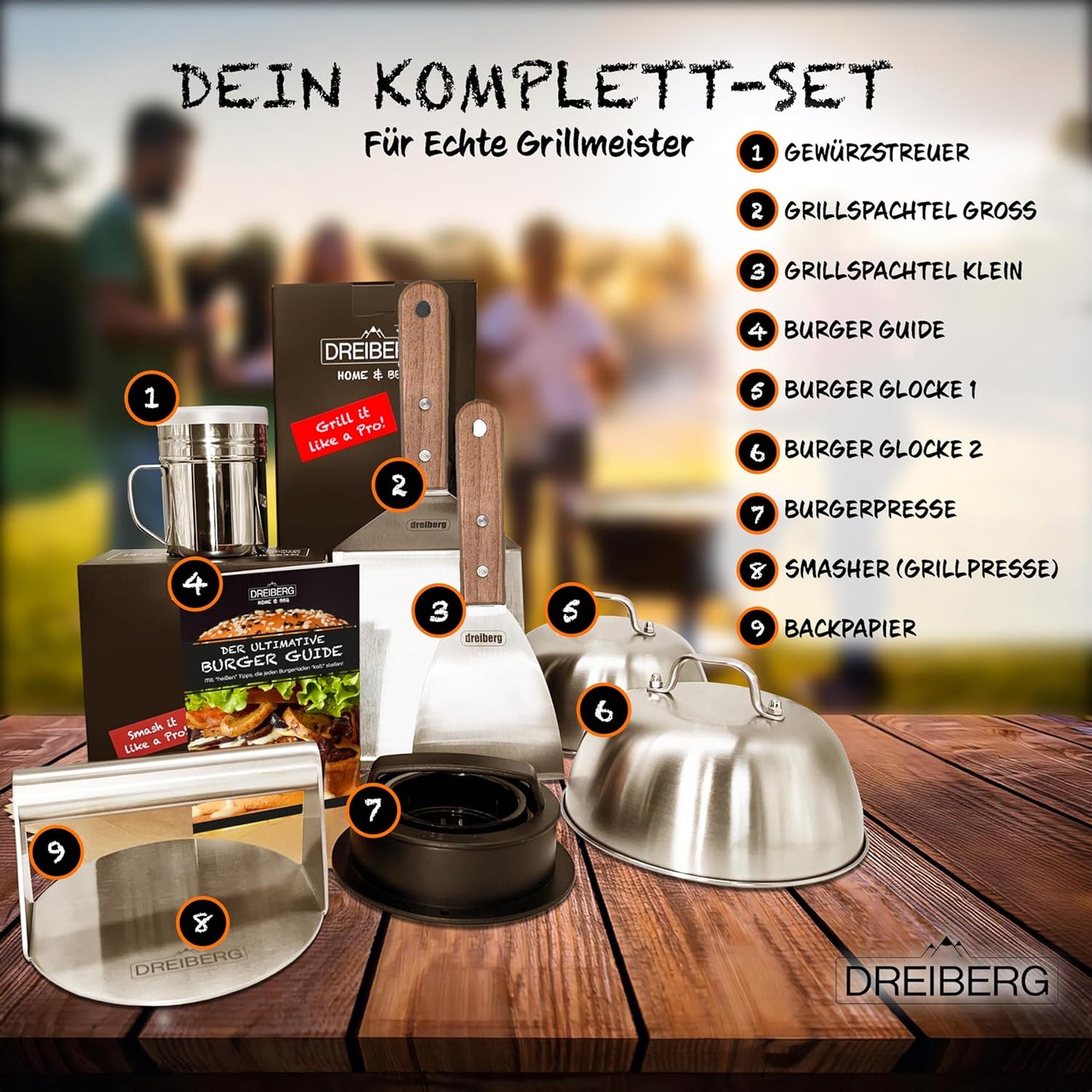 Burger-Grillset, Burger-Set Holz (9-TLG. ) BURGER-SETS