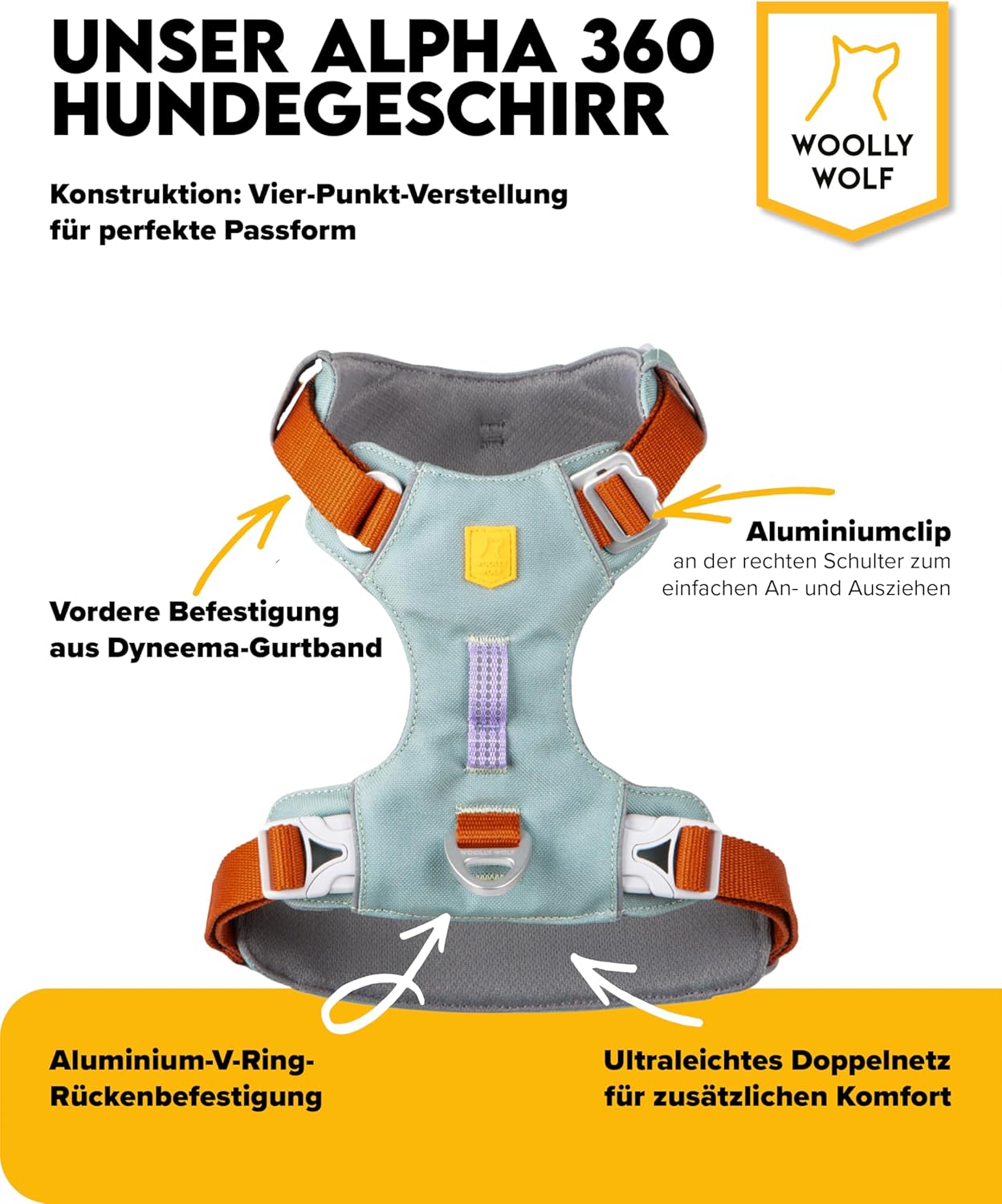 Alpha 360 Hundegeschirr, verstellbar, Gletschergrün L