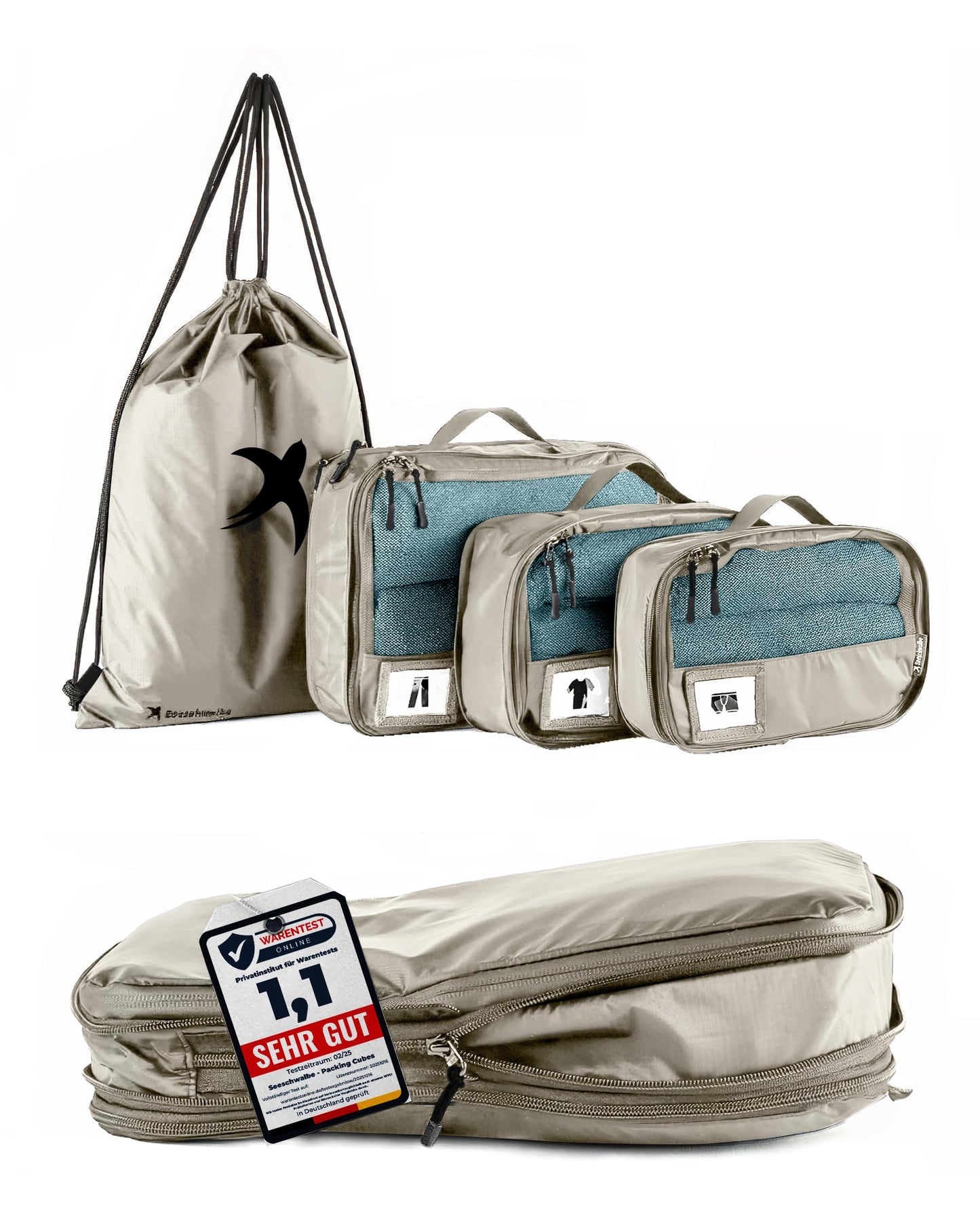 4-teiliges Packwürfel-Set, Beige 4-teiliges Set